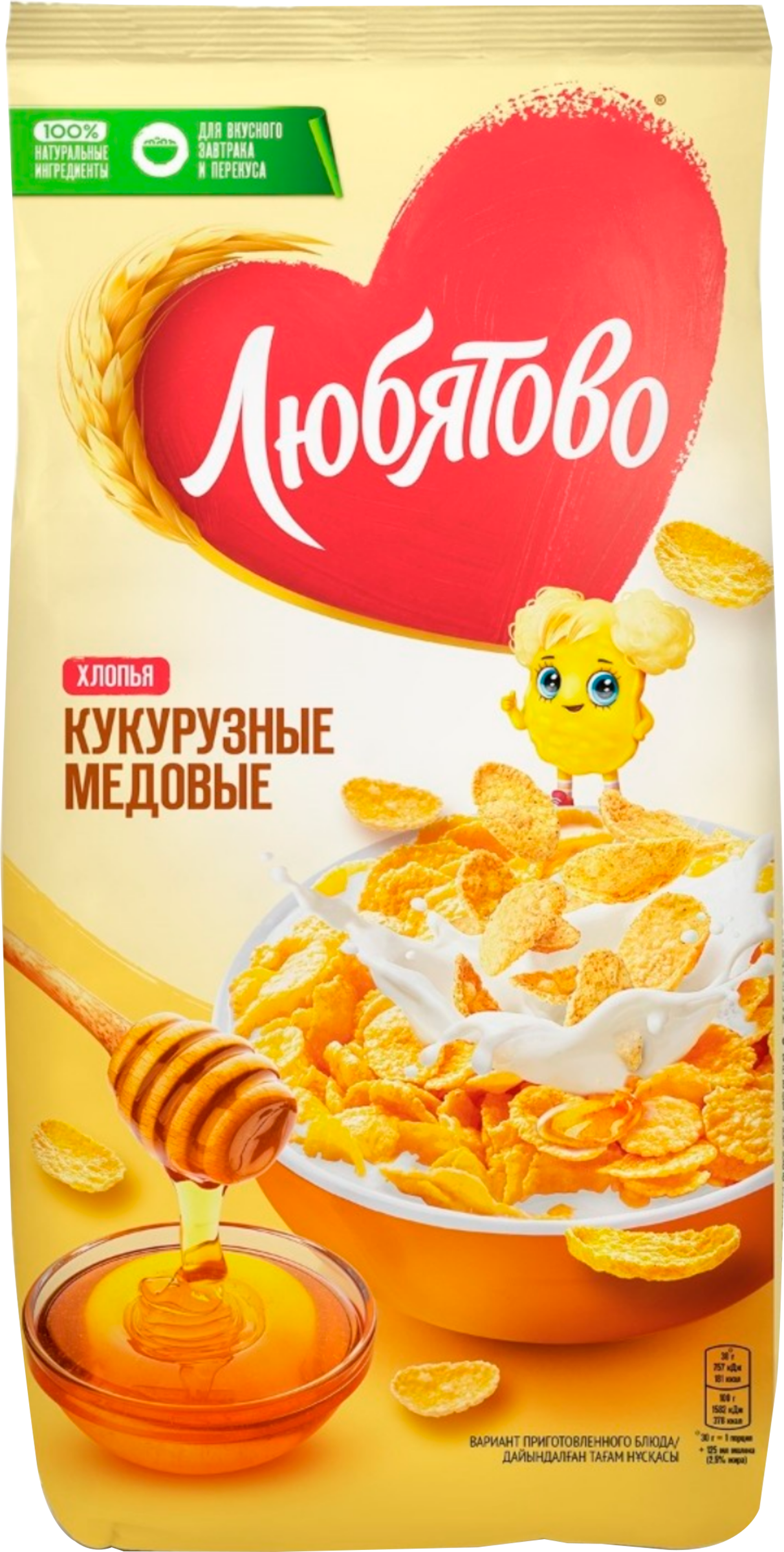 Изображение товара Кукурузные хлопья ЛЮБЯТОВО медовые, натуральный мед, 250 г