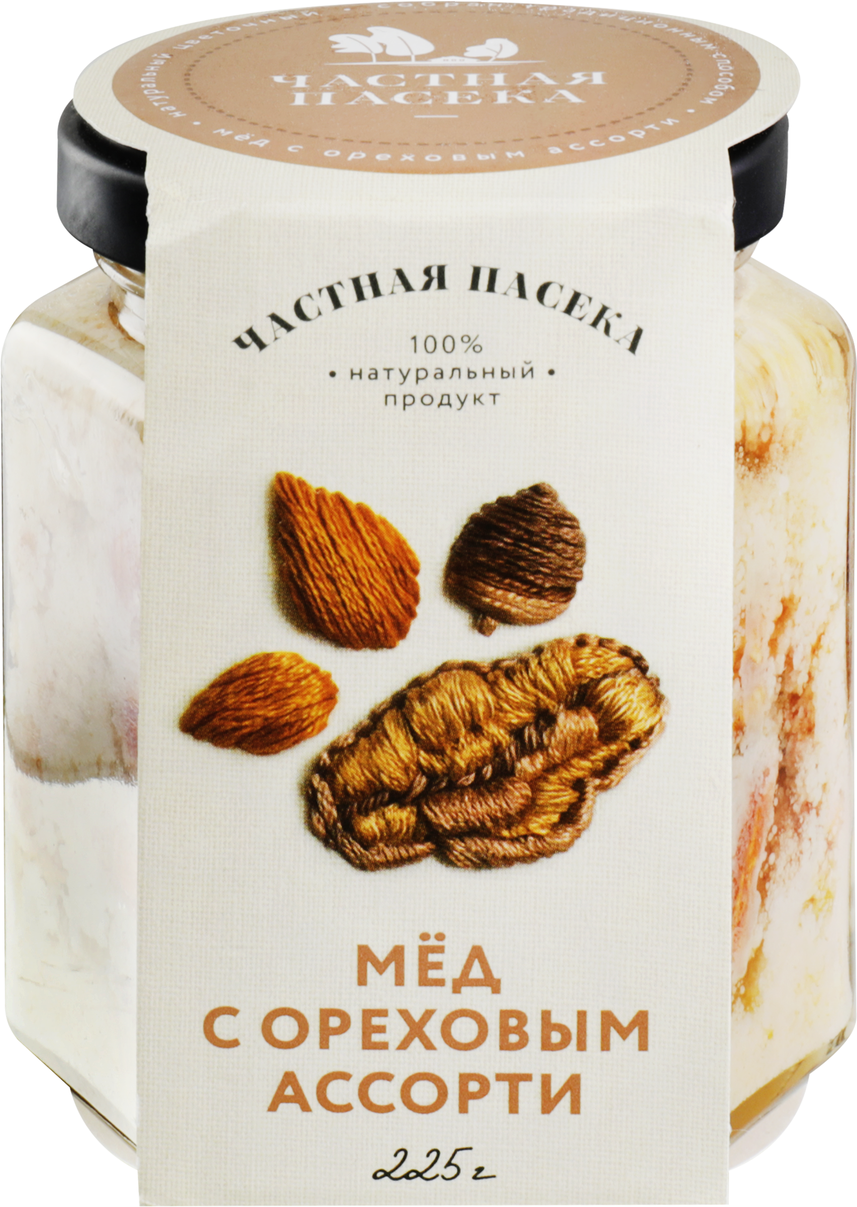 Изображение товара Мед с ореховым ассорти 225г натуральный продукт для выпечки и десертов