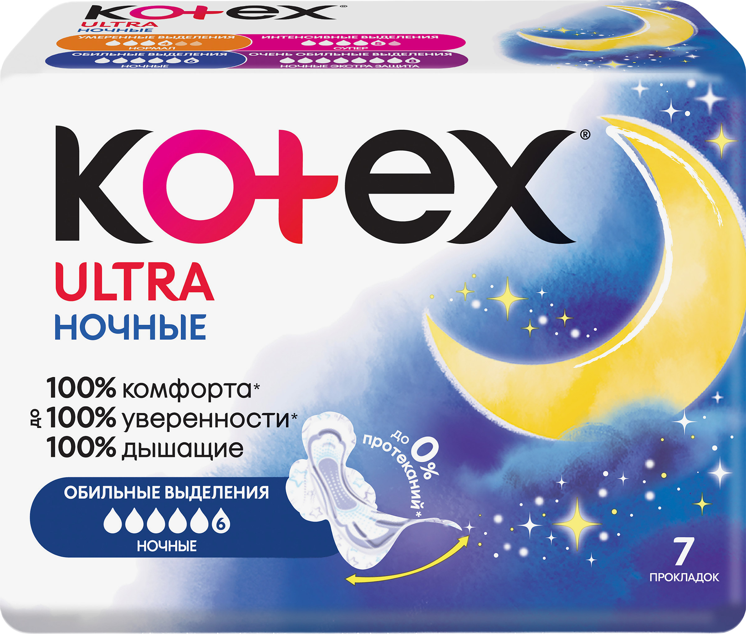 Изображение товара Прокладки ночные KOTEX Ultra для женщин, 7 шт, максимальная защита и комфорт