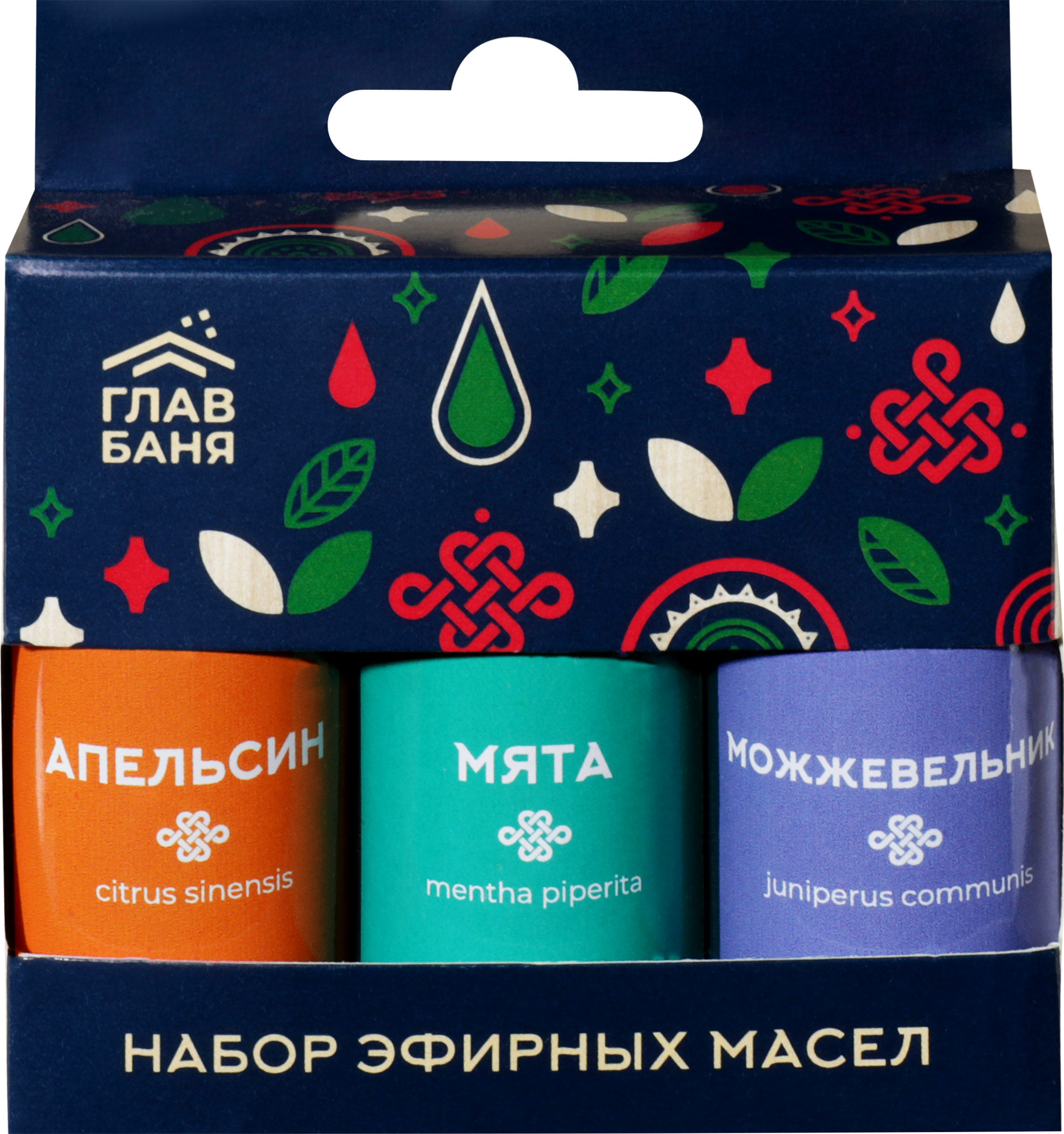 Изображение товара Набор эфирных масел ГЛАВБАНЯ Апельсин Мята Можжевельник 3х17мл для бани сауны