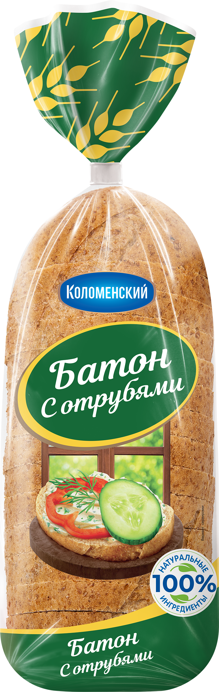 Изображение товара Пшеничный батон КОЛОМЕНСКОЕ с отрубями, 300 г, полезный и ароматный хлеб