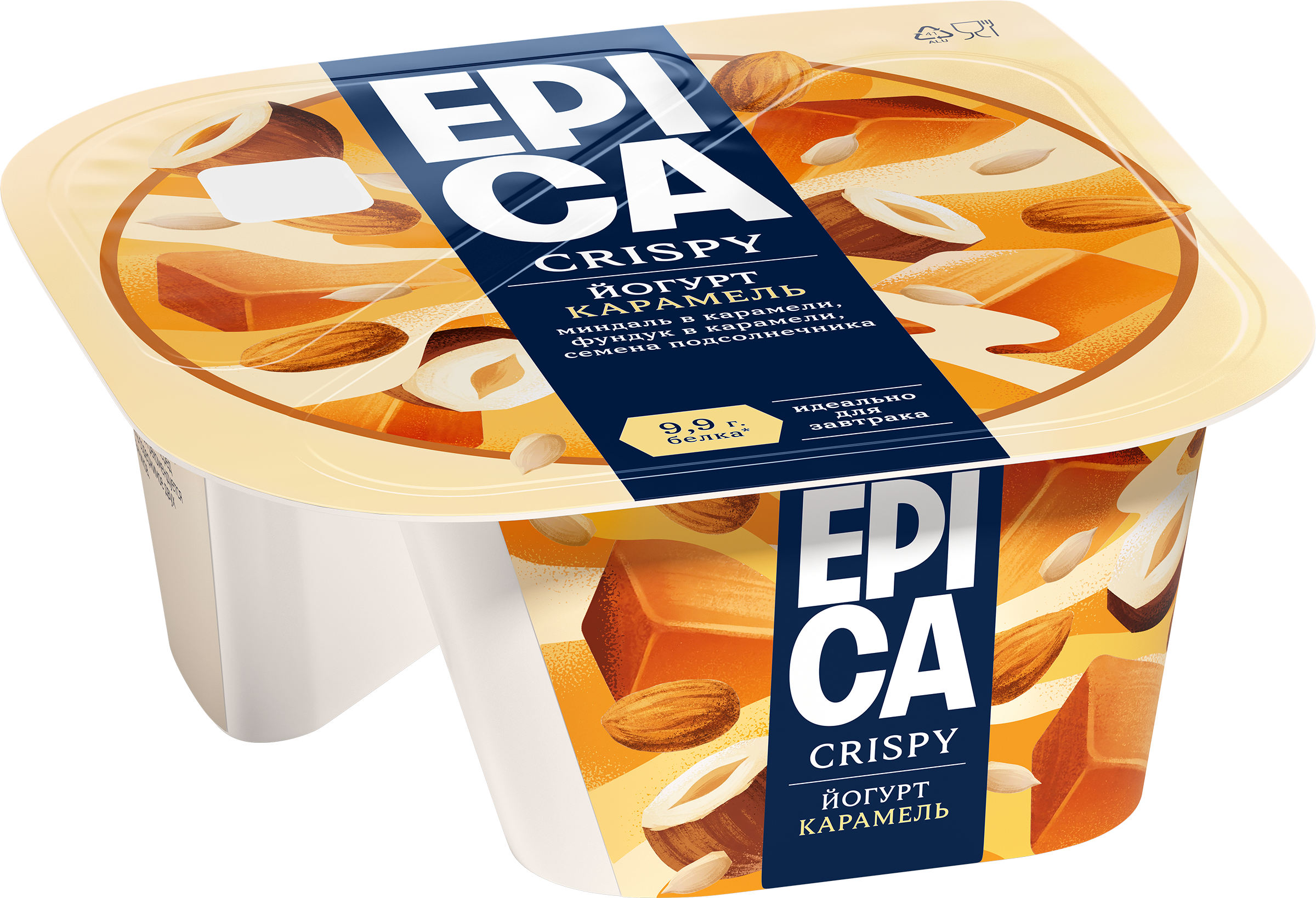 Изображение товара Йогурт EPICA Crispy Карамель, семена подсолнечника и орехи 140г Изображение товара Йогурт EPICA Crispy Карамель, семена подсолнечника и орехи 140г