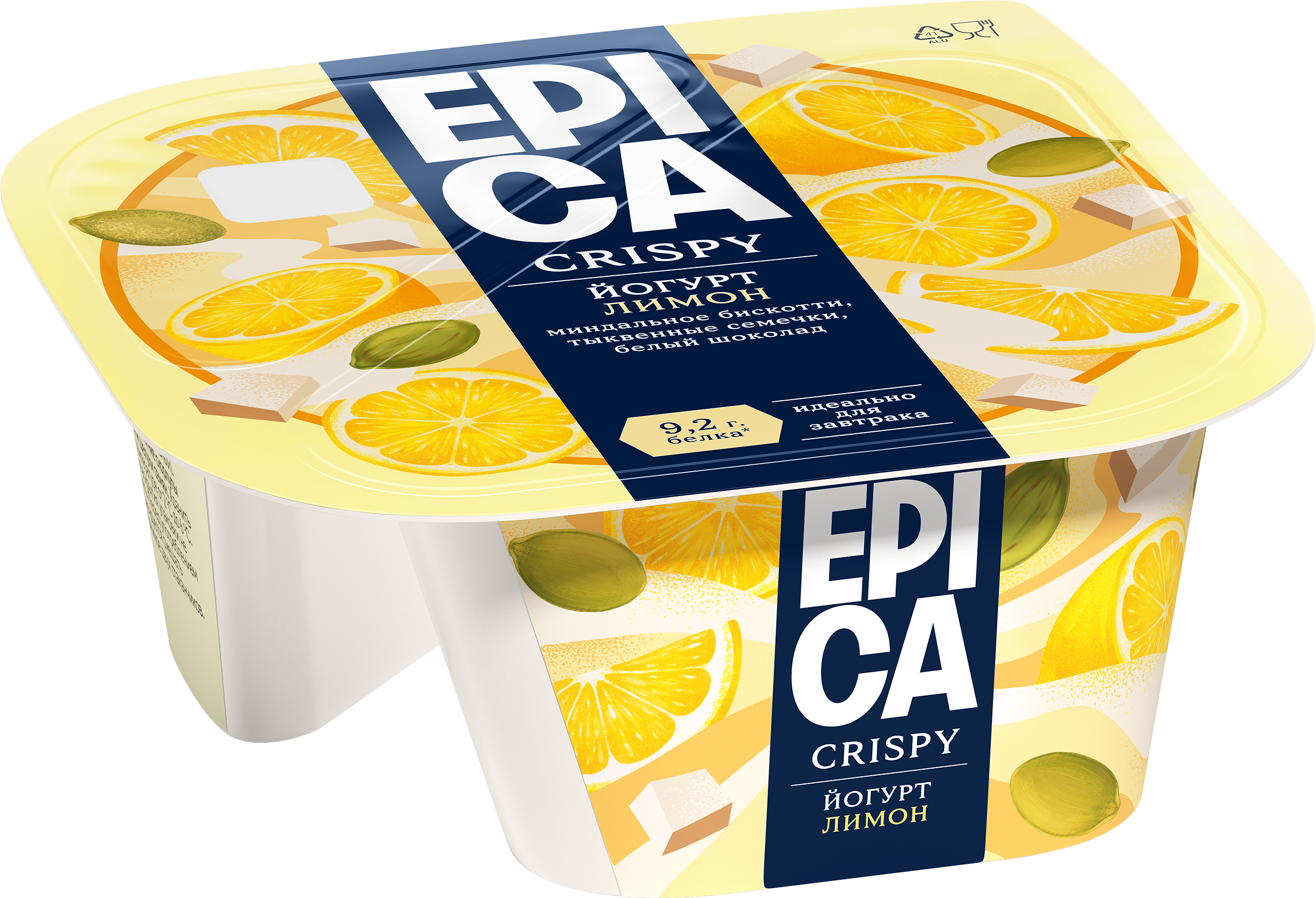 Изображение товара Йогурт EPICA Crispy Лимон с семенами тыквы и белым шоколадом 8,6% 140г Изображение товара Йогурт EPICA Crispy Лимон с семенами тыквы и белым шоколадом 8,6% 140г