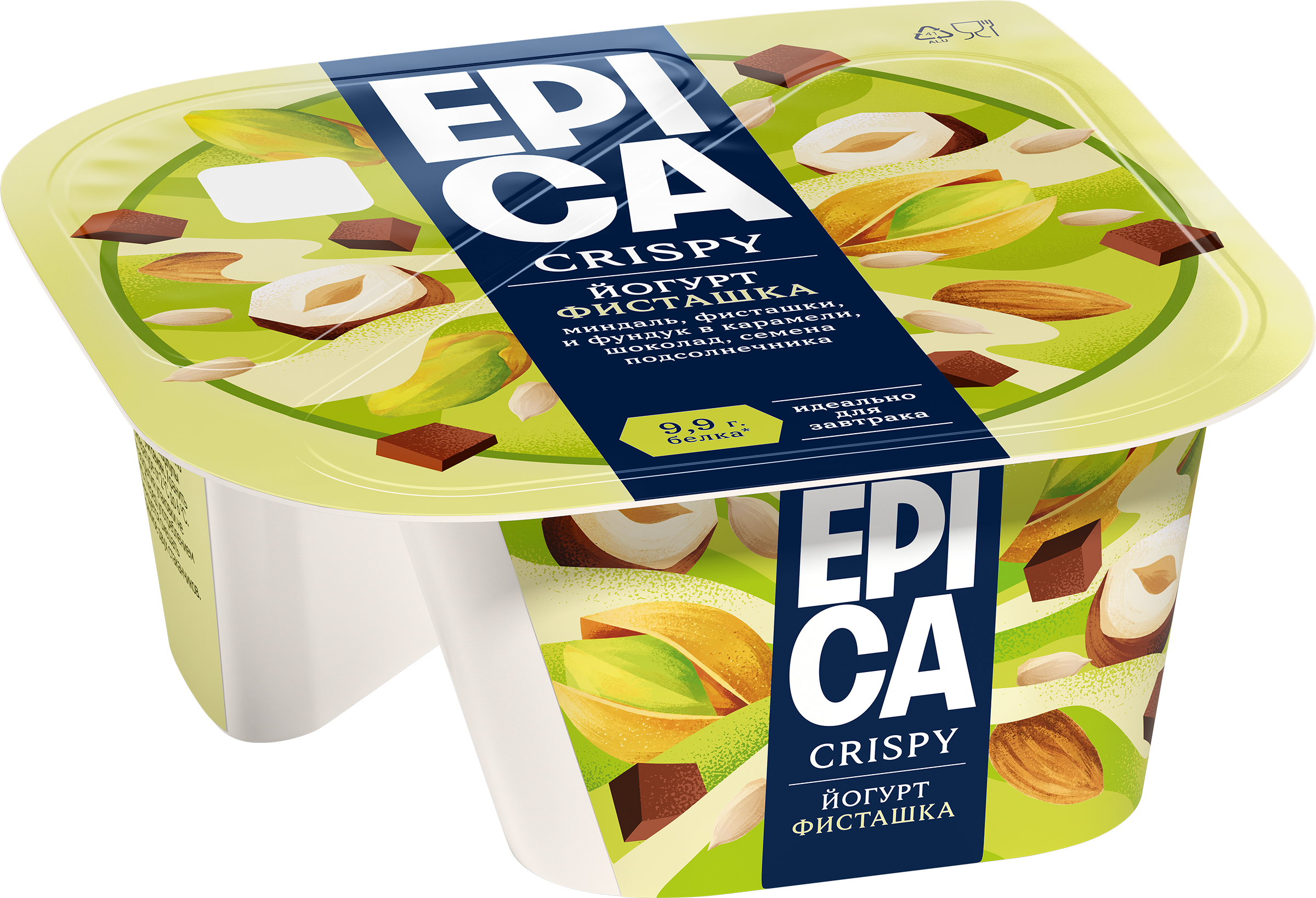 Изображение товара Йогурт EPICA Crispy Фисташки и темный шоколад, 140г, богатый белками Изображение товара Йогурт EPICA Crispy Фисташки и темный шоколад, 140г, богатый белками