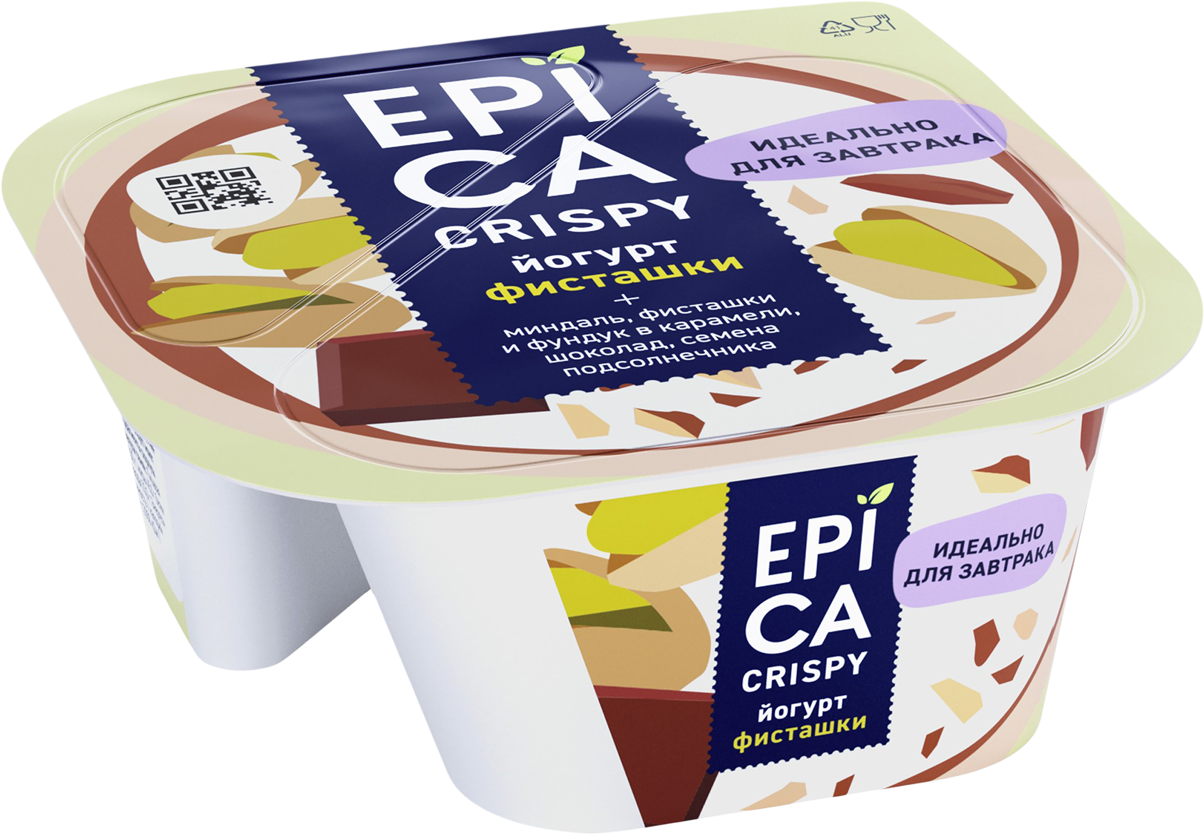 Изображение товара Йогурт EPICA Crispy Фисташки и темный шоколад, 140г, богатый белками Изображение товара Йогурт EPICA Crispy Фисташки и темный шоколад, 140г, богатый белками