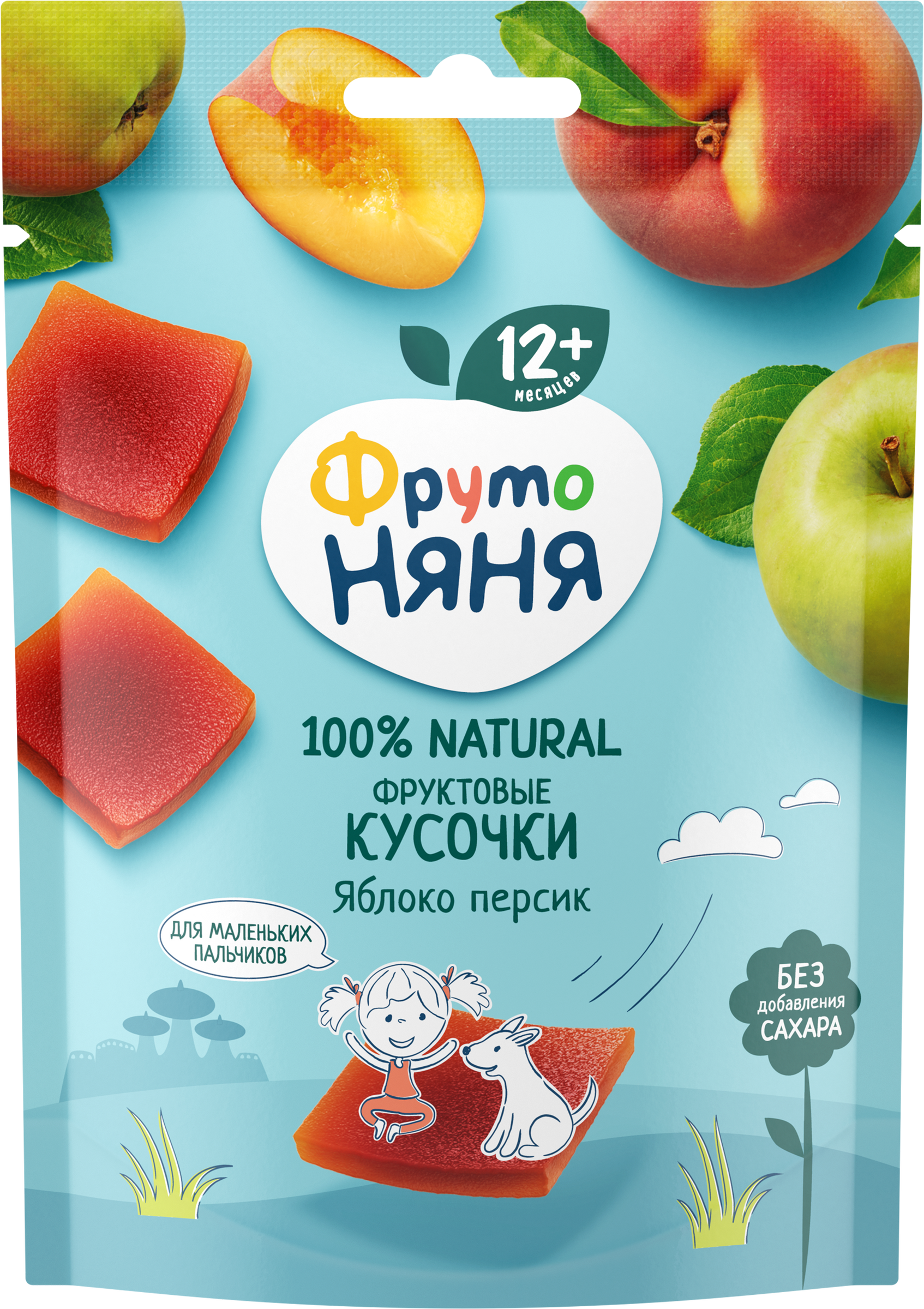 Изображение товара Детские фруктовые кусочки ФРУТОНЯНЯ Яблоко-персик, с 12 месяцев, 10шт