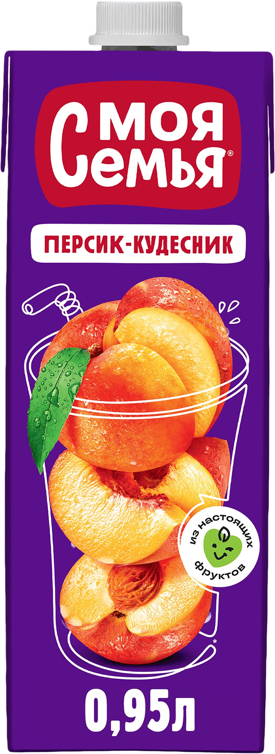 Изображение товара Напиток сокосодержащий МОЯ СЕМЬЯ Персик-Кудесник из груш, яблок и персиков, 0.95л