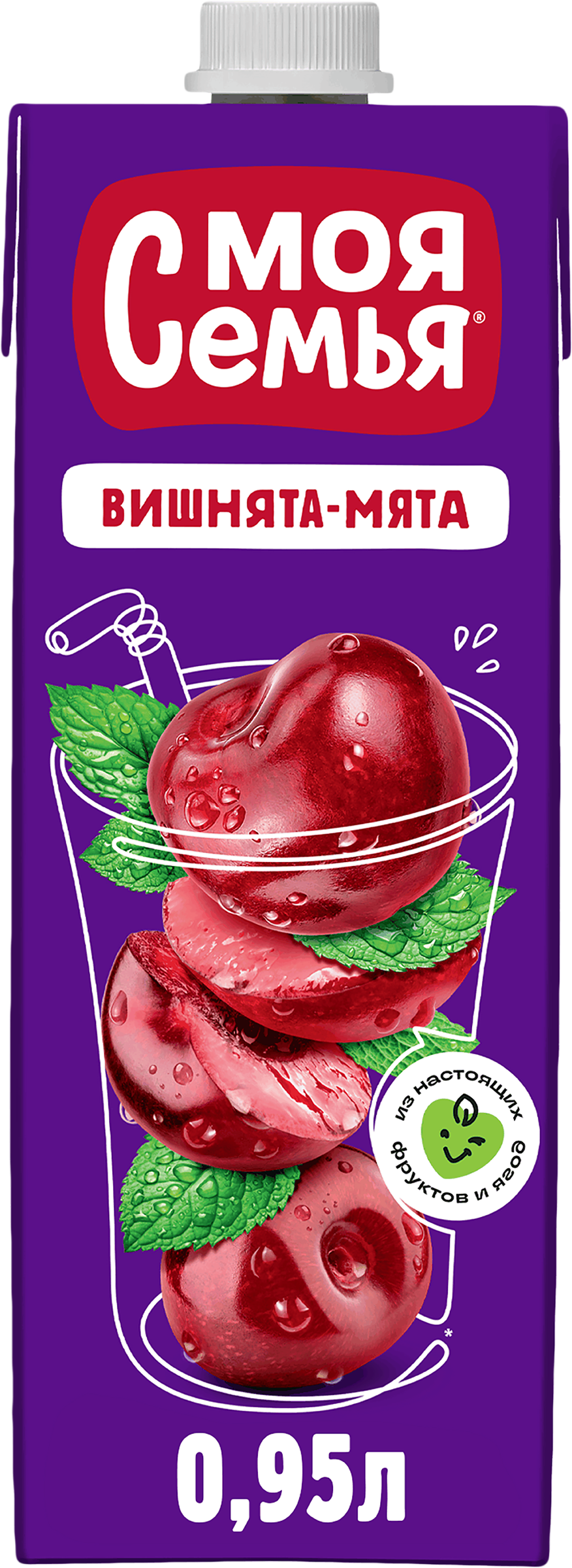 Изображение товара Напиток сокосодержащий МОЯ СЕМЬЯ Вишнята-Мята 0.95л освежающий фруктовый микс