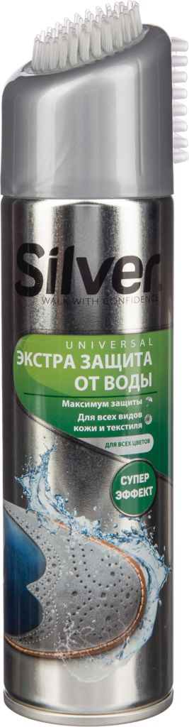 Изображение товара Спрей для всех видов кожи и текстиля SILVER Universal Экстра 3ащита от воды, 250мл Изображение товара Спрей для всех видов кожи и текстиля SILVER Universal Экстра 3ащита от воды, 250мл
