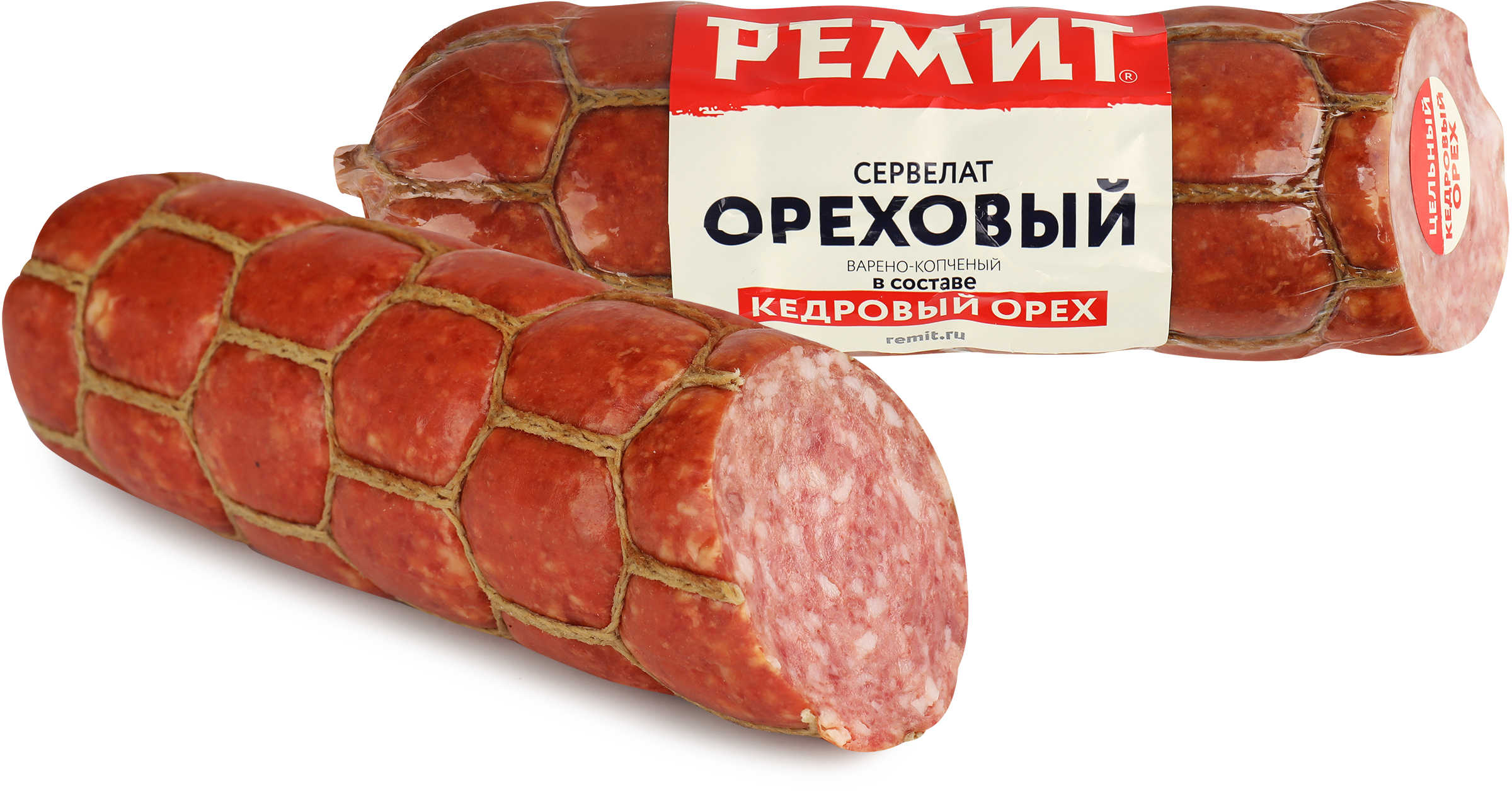 Изображение товара Варено-копченая колбаса РЕМИТ Ореховая с кедровыми орехами Изображение товара Варено-копченая колбаса РЕМИТ Ореховая с кедровыми орехами