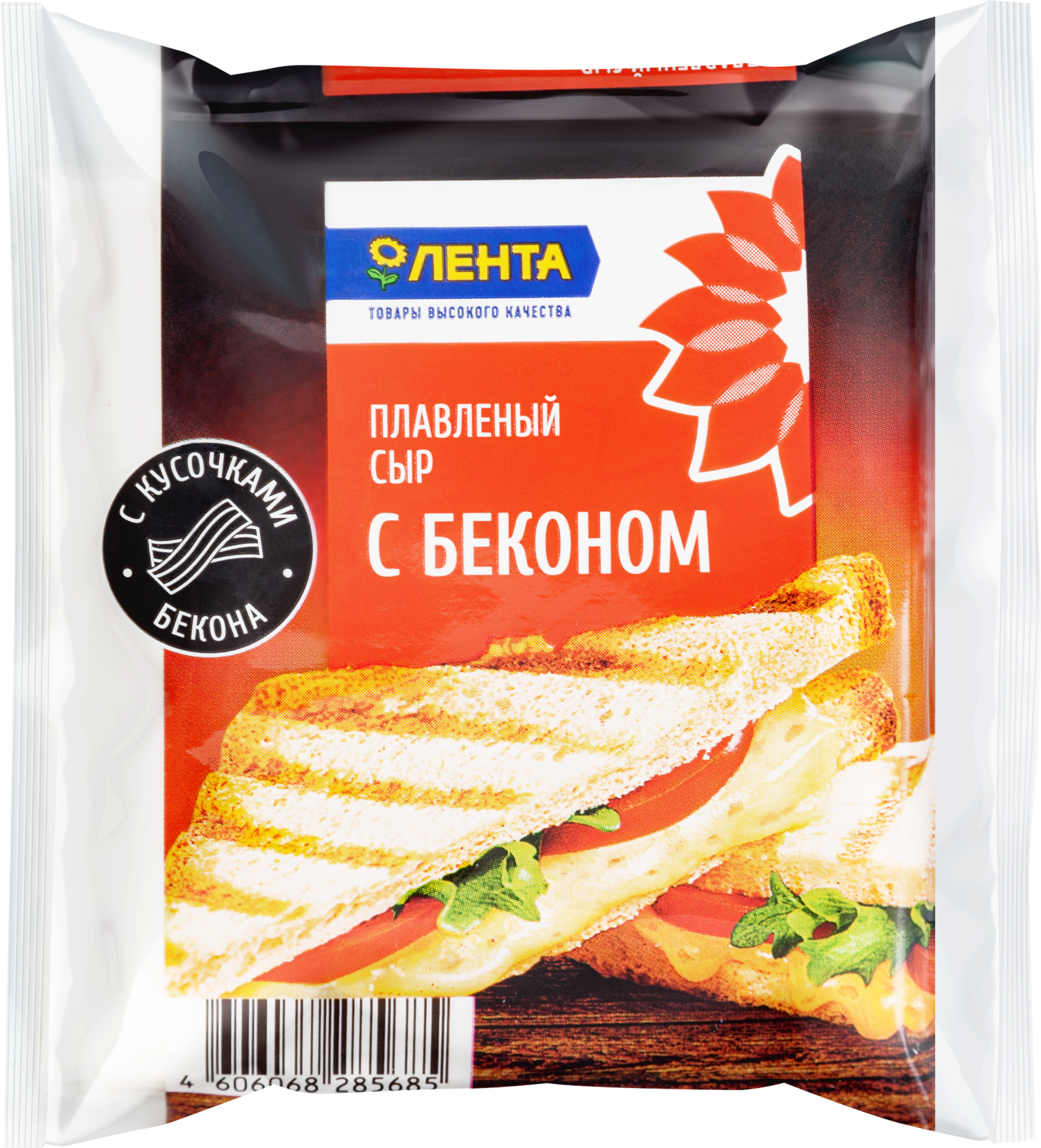 Изображение товара Сыр плавленый ЛЕНТА С беконом, 45%, без змж, слайсы, 130г