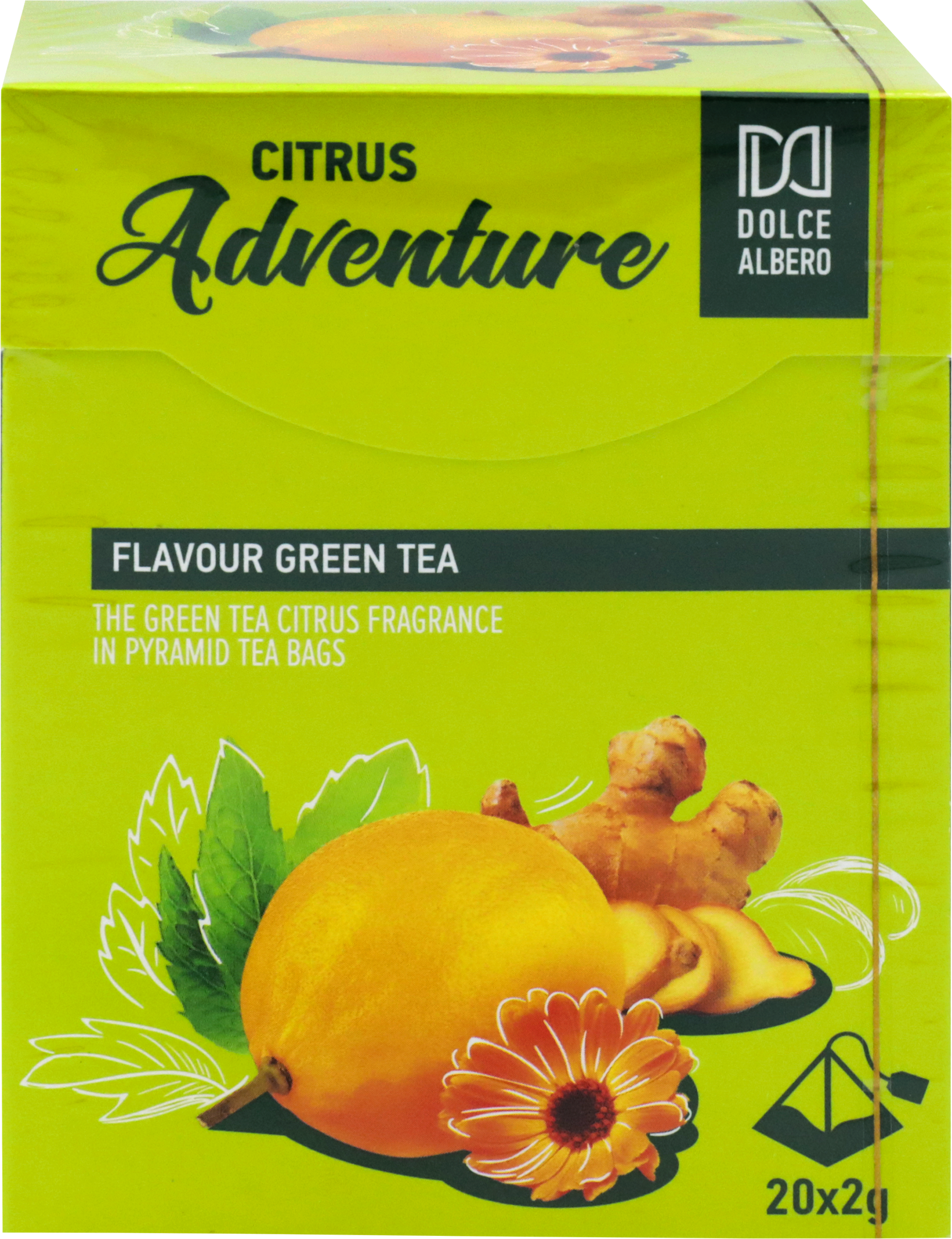 Изображение товара Чай зеленый DOLCE ALBERO Citrus Adventure 20пакетов с цитрусовыми нотками Изображение товара Чай зеленый DOLCE ALBERO Citrus Adventure 20пакетов с цитрусовыми нотками