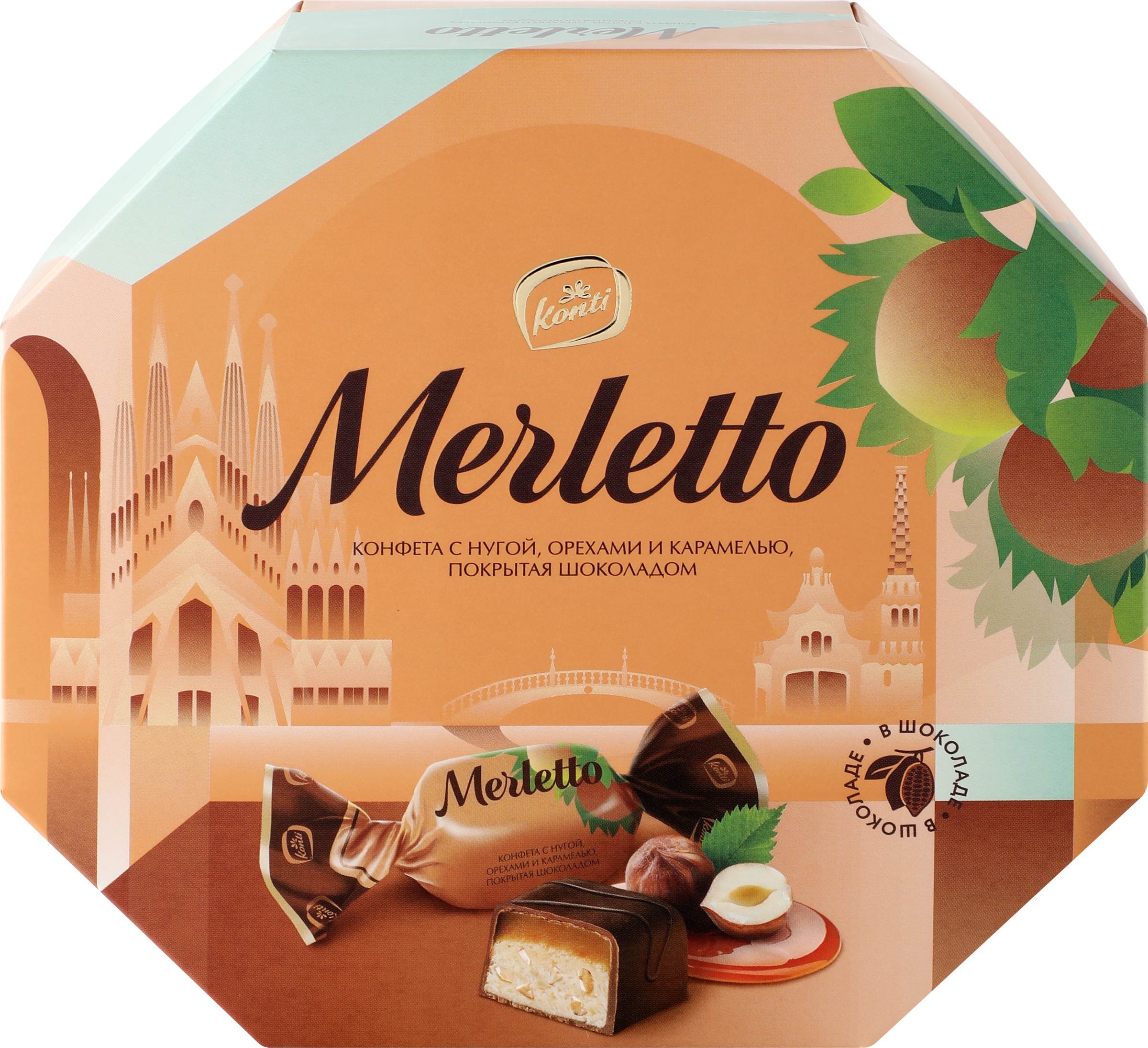 Изображение товара Конфеты MERLETTO Нуга орехи, карамель 150г в шоколаде для сладкоежек Изображение товара Конфеты MERLETTO Нуга орехи, карамель 150г в шоколаде для сладкоежек