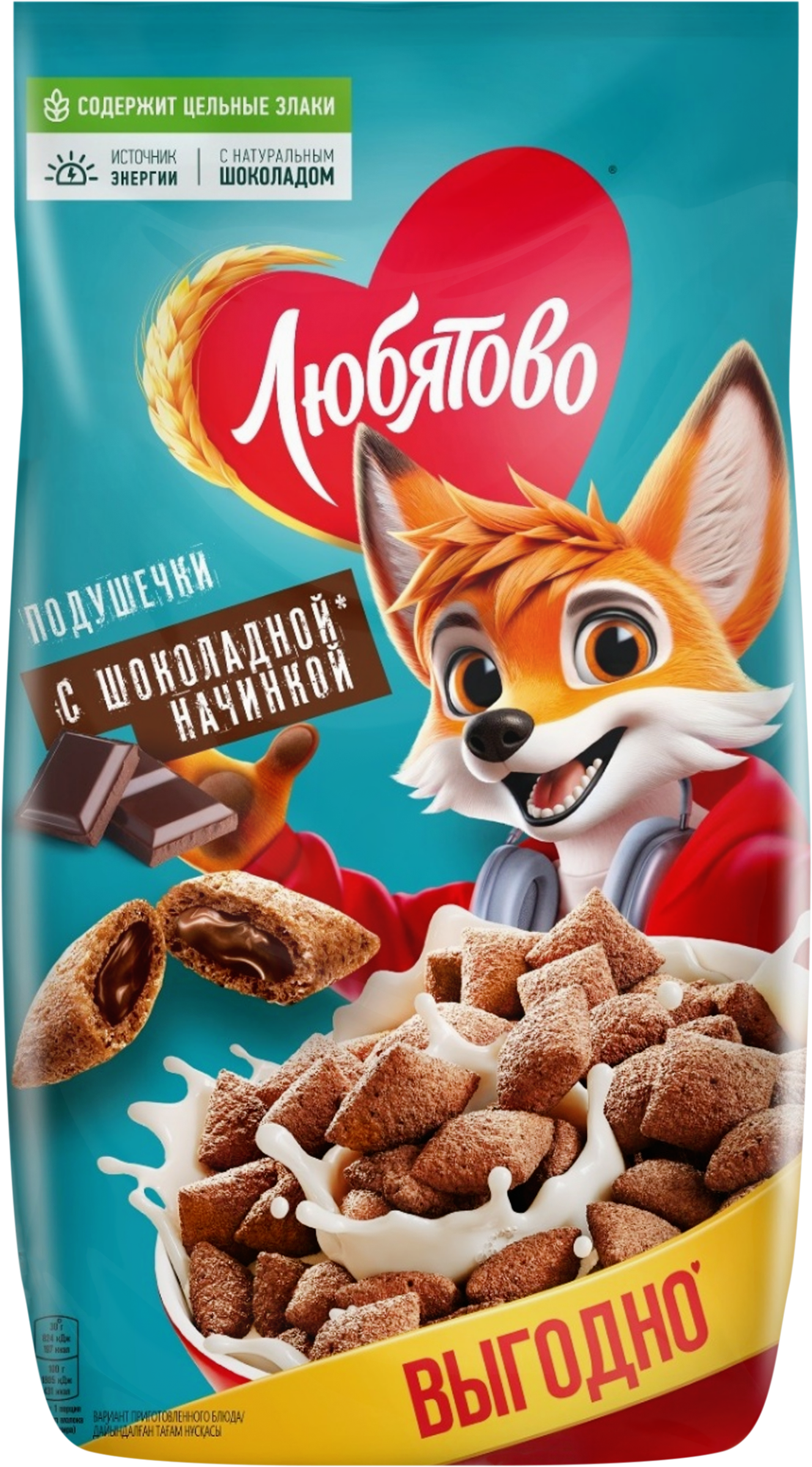 Изображение товара Готовый завтрак ЛЮБЯТОВО Подушечки с шоколадной начинкой 500г Изображение товара Готовый завтрак ЛЮБЯТОВО Подушечки с шоколадной начинкой 500г