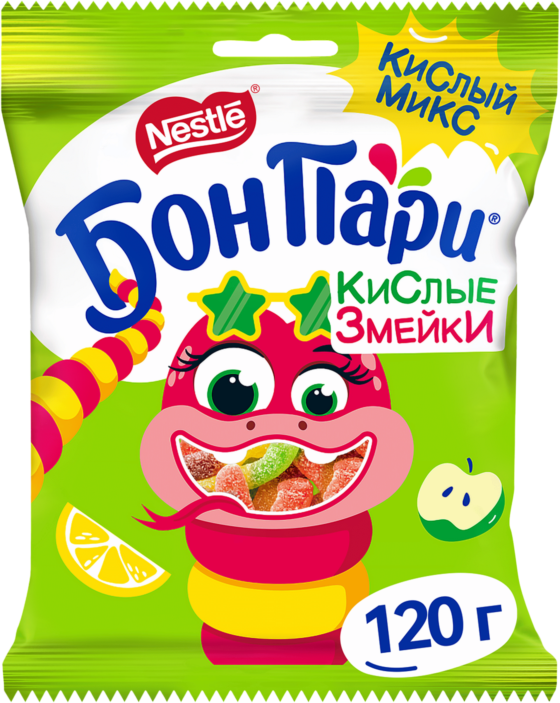 Изображение товара Мармелад жевательный БОН ПАРИ Кислые змейки, 120г