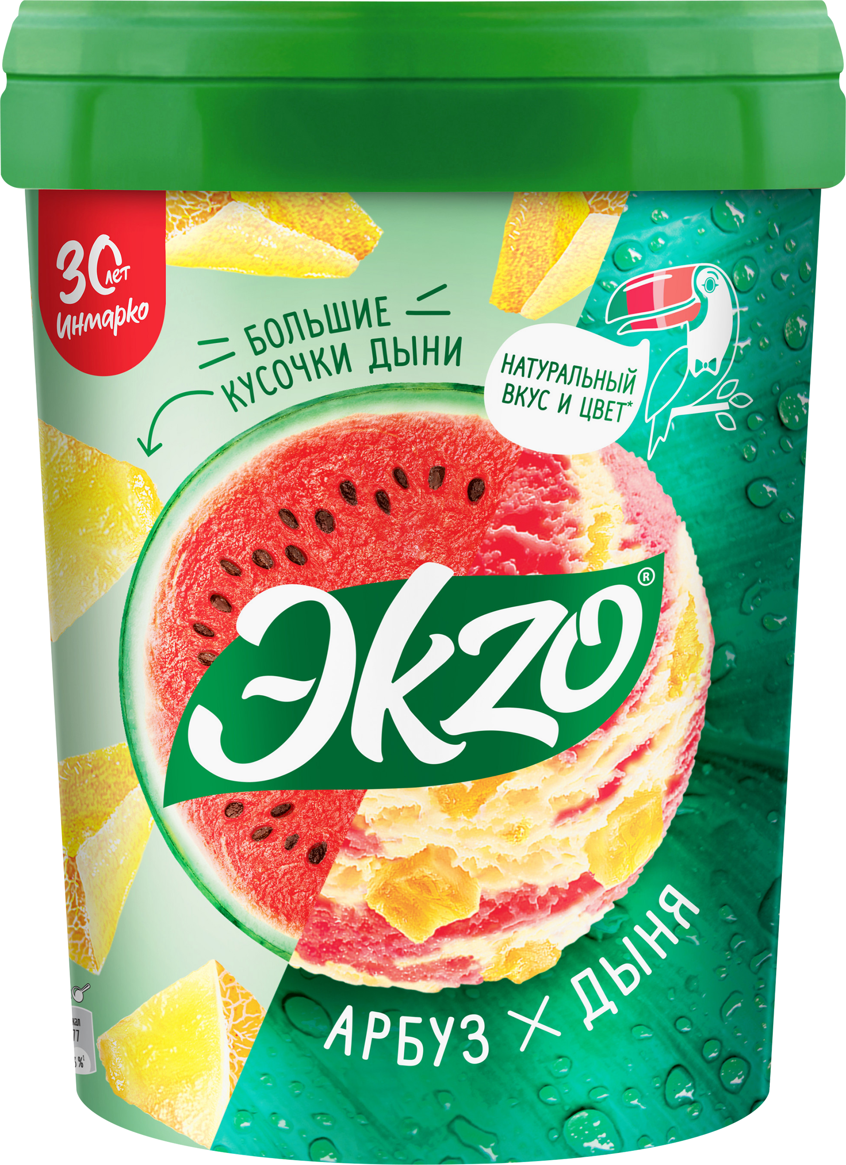 Изображение товара Мороженое ЭKZO Арбуз и дыня молочное 520 г - натуральное и освежающее лакомство