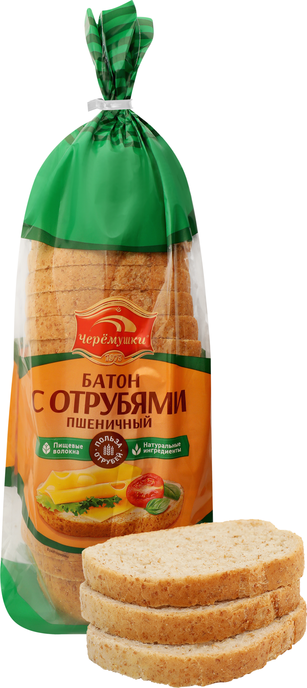 Изображение товара Батон ЧЕРЕМУШКИ с пшеничными отрубями, высший сорт, нарезка 350г Изображение товара Батон ЧЕРЕМУШКИ с пшеничными отрубями, высший сорт, нарезка 350г