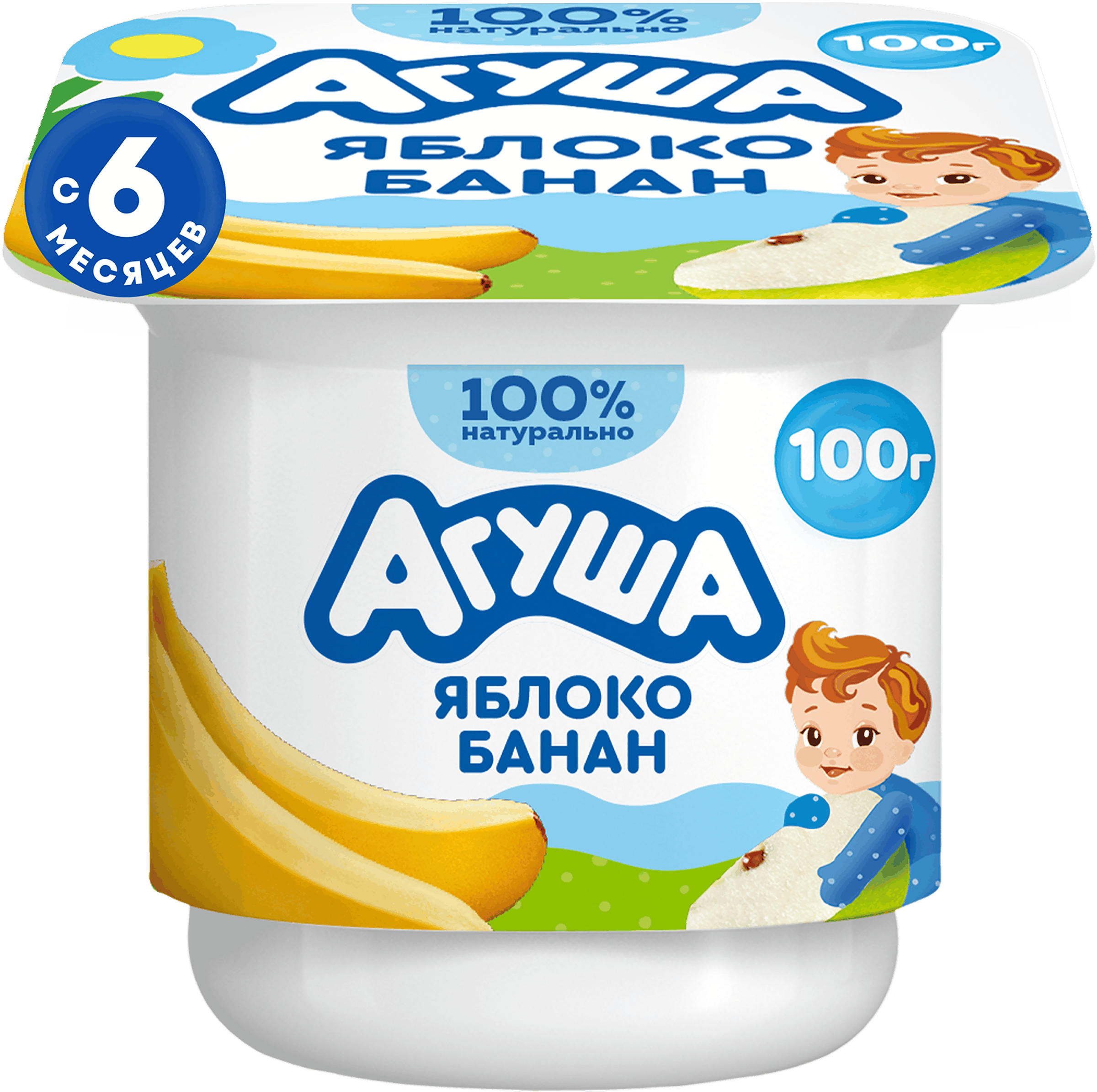 Изображение товара Творог детский АГУША Яблоко, банан фруктовый 3,9%, с 6 месяцев, без змж, 100г
