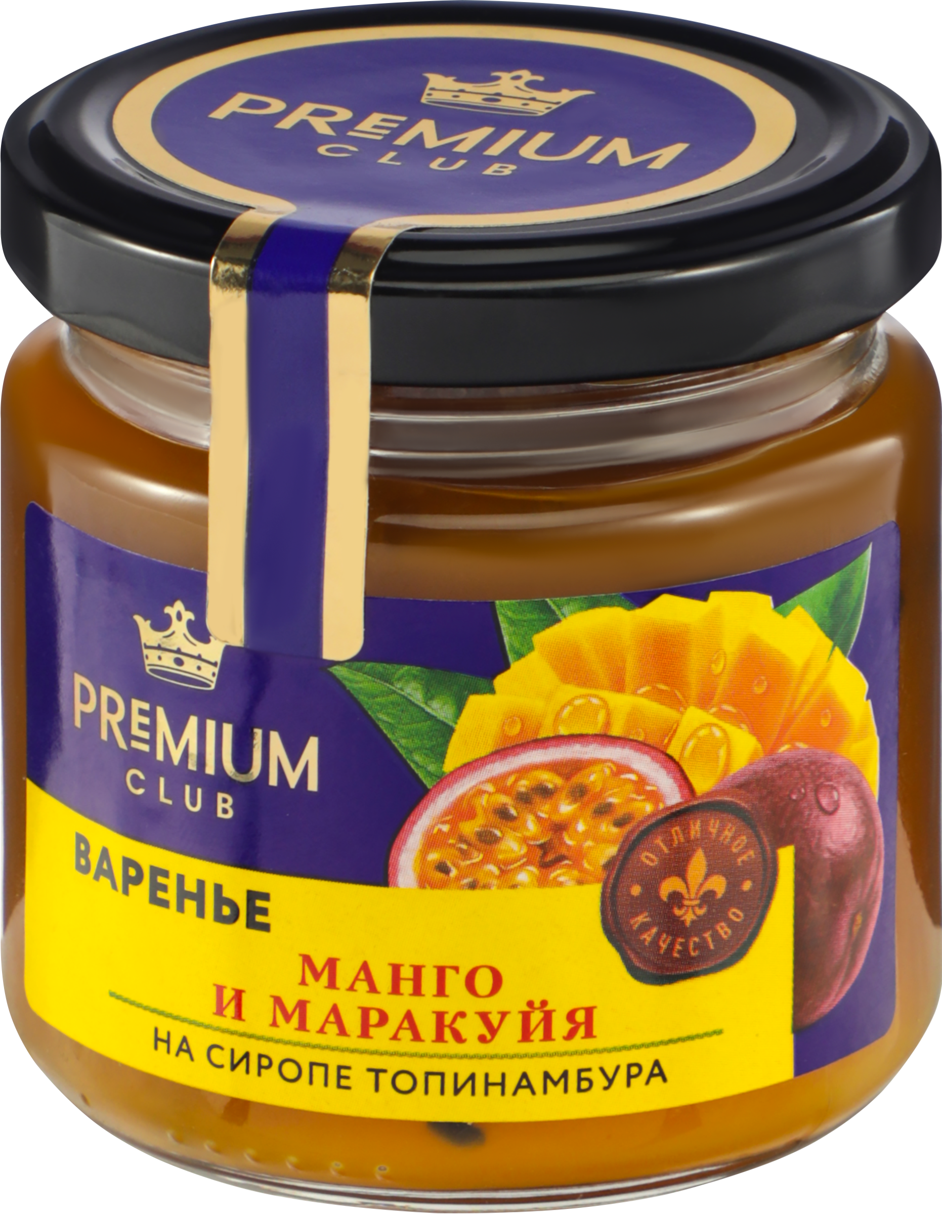 Изображение товара Варенье PREMIUM CLUB Манго и маракуйя, на сиропе топинамбура, 200г