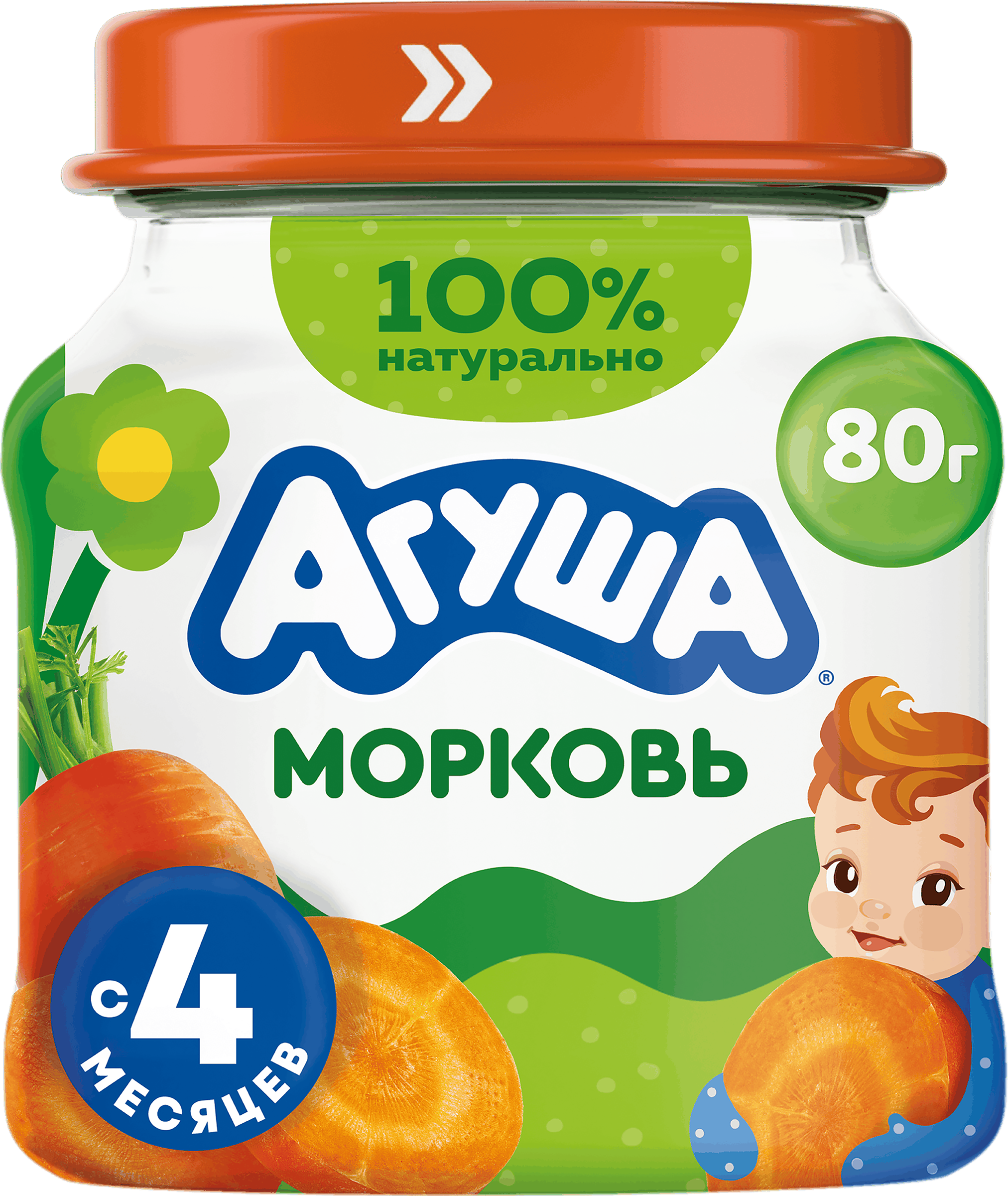 Изображение товара Детское овощное пюре АГУША Морковь с 4 месяцев 80г натуральное