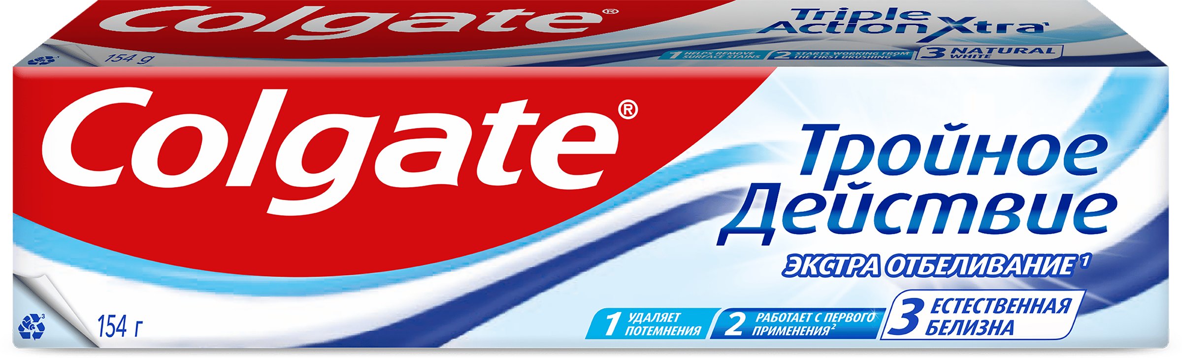 Изображение товара Зубная паста COLGATE Тройное действие Экстра отбеливание для восстановления естественной белизны зубов с первого применения, 100мл Изображение товара Зубная паста COLGATE Тройное действие Экстра отбеливание для восстановления естественной белизны зубов с первого применения, 100мл