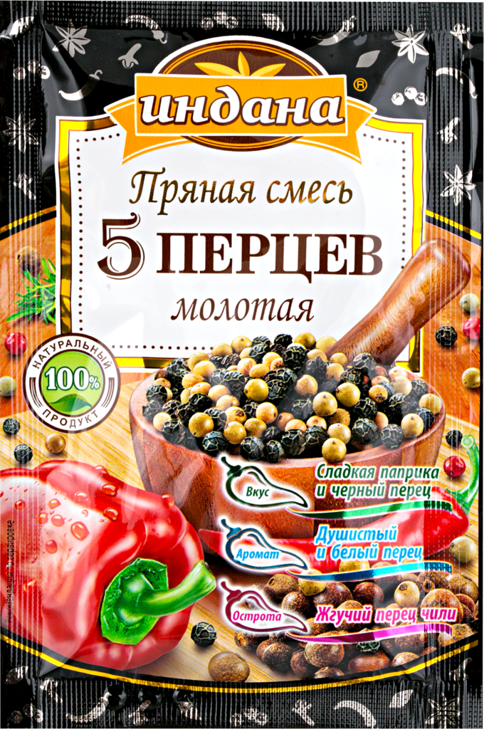 Изображение товара Приправа ИНДАНА Смесь 5 перцев молотая 15г натуральная специя Изображение товара Приправа ИНДАНА Смесь 5 перцев молотая 15г натуральная специя