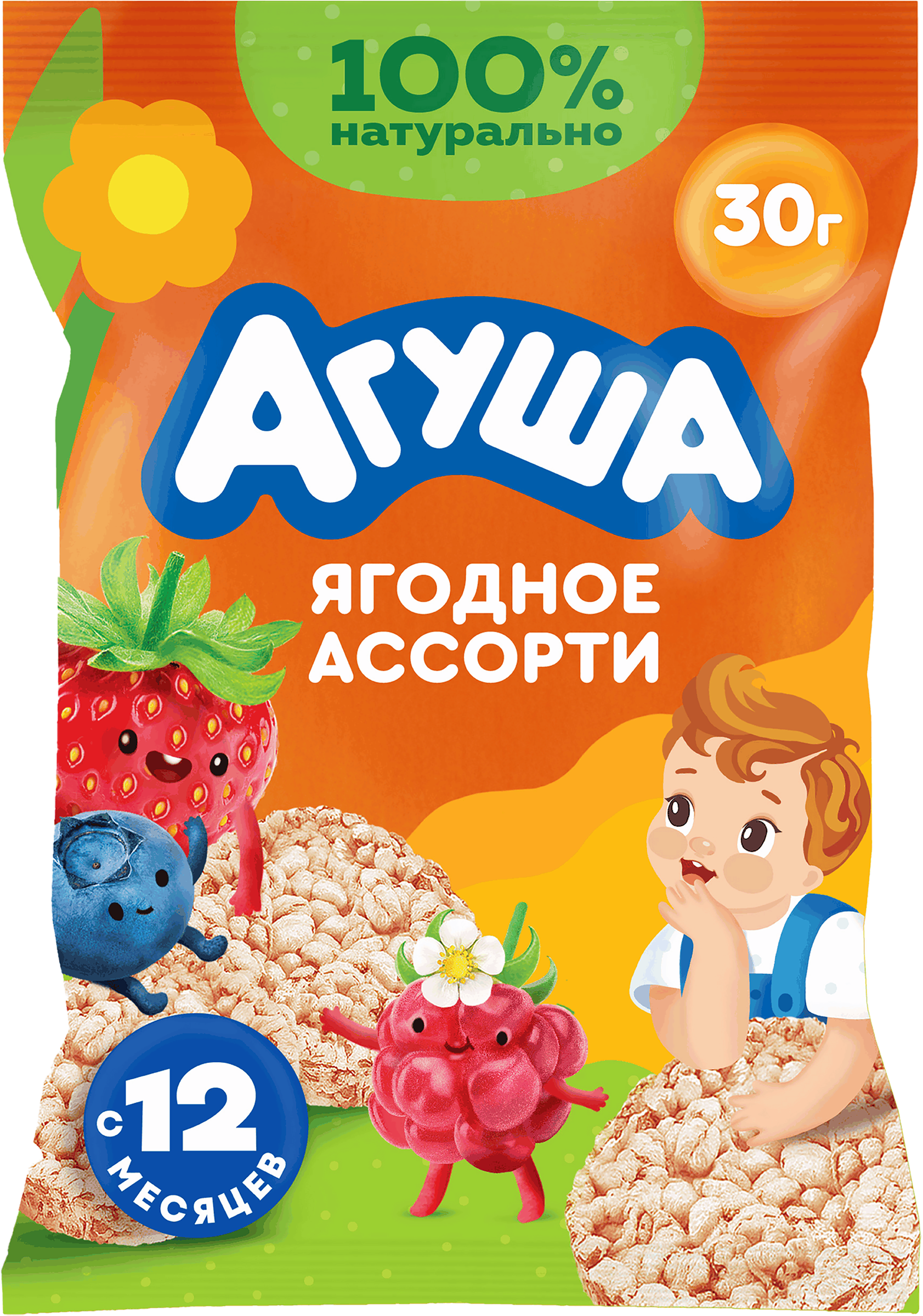 Изображение товара Детские рисовые хлебцы АГУША Ягодное ассорти с 12 месяцев, 30г