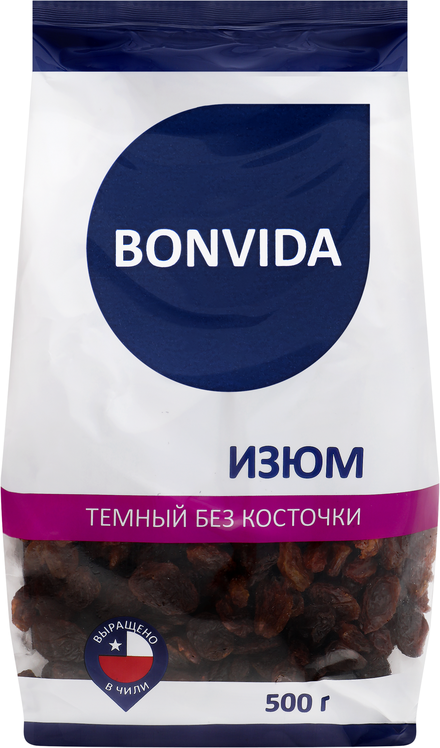 Изображение товара Натуральный темный изюм BONVIDA 500г - полезные сухофрукты без добавок