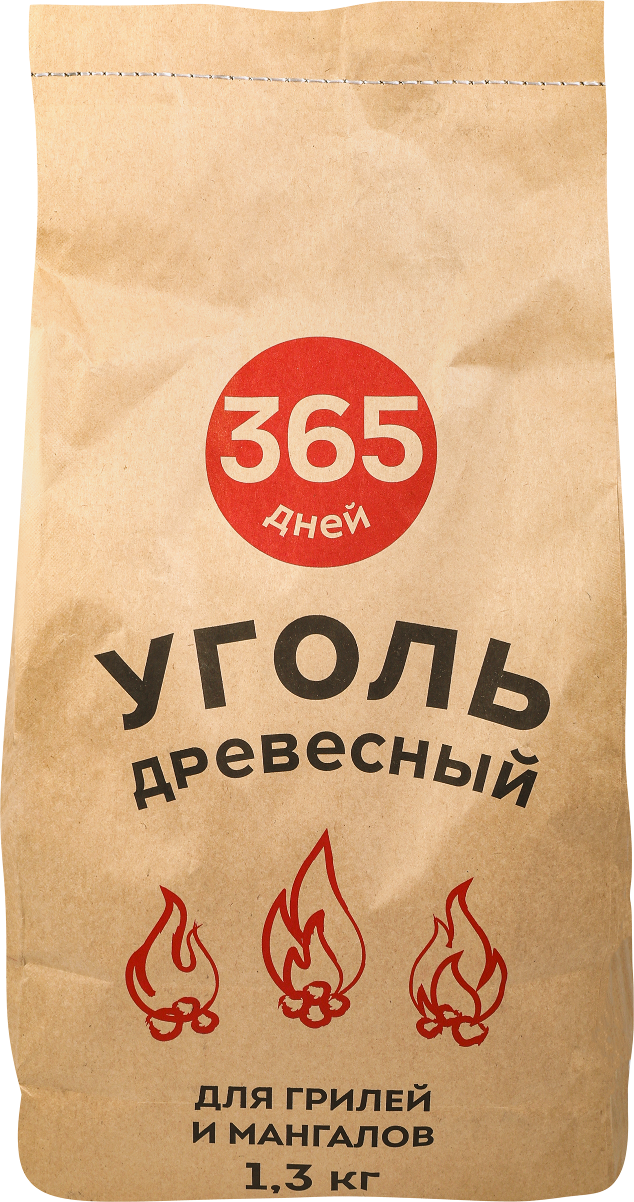 Изображение товара Уголь древесный 365 ДНЕЙ для грилей и мангалов, 1, 3 кг - длительное горение и легкий розжиг