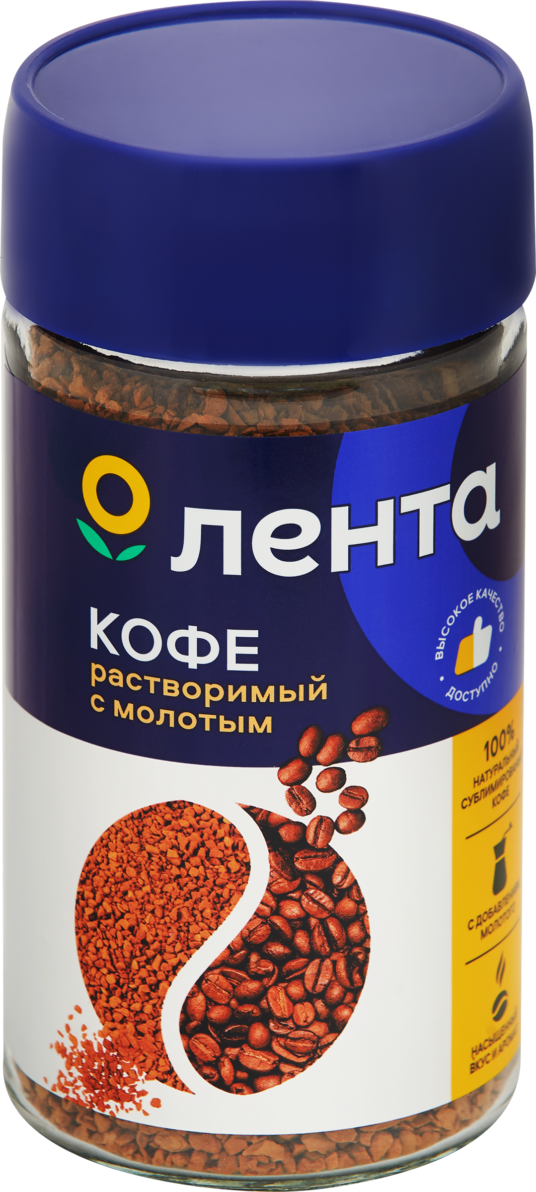 Изображение товара Кофе растворимый ЛЕНТА натуральный с добавлением молотого, 95г Изображение товара Кофе растворимый ЛЕНТА натуральный с добавлением молотого, 95г