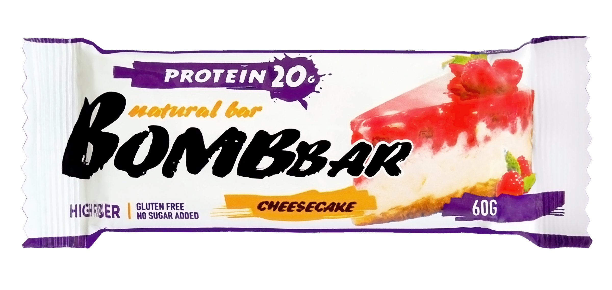 Изображение товара Батончик протеиновый BOMBBAR Малиновый чизкейк 60г вкусный и полезный перекус для спорта и диеты