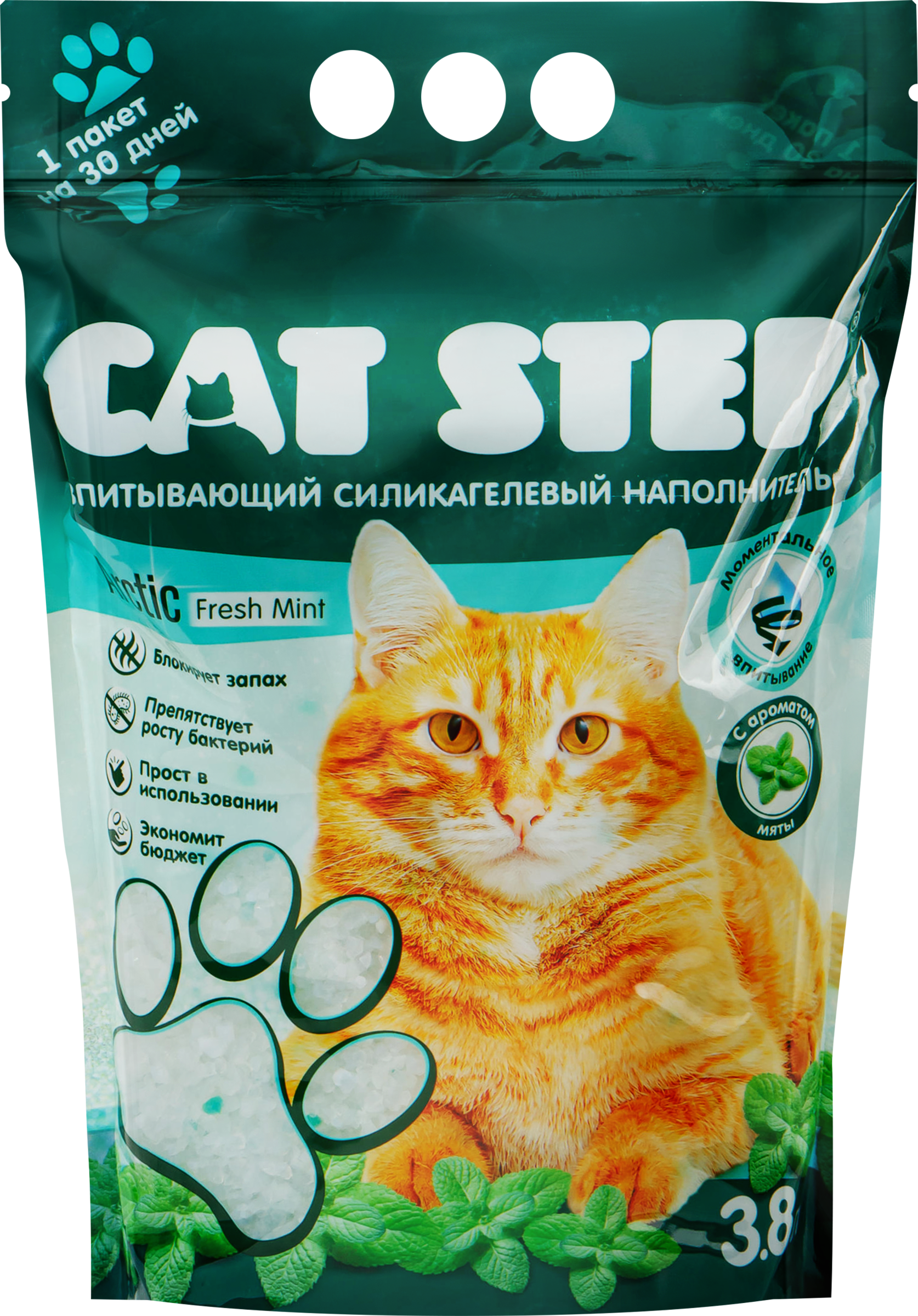 Изображение товара Наполнитель силикагелевый для кошачьего туалета CAT STEP Мята 3,8л