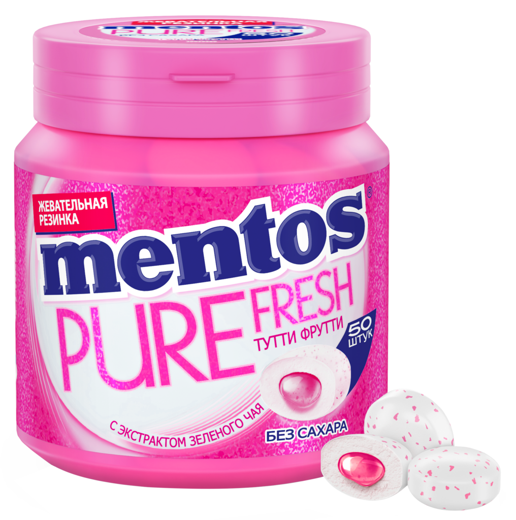 Изображение товара MENTOS Pure fresh Тутти Фрутти 100 г - освежающая жевательная резинка с жидким центром