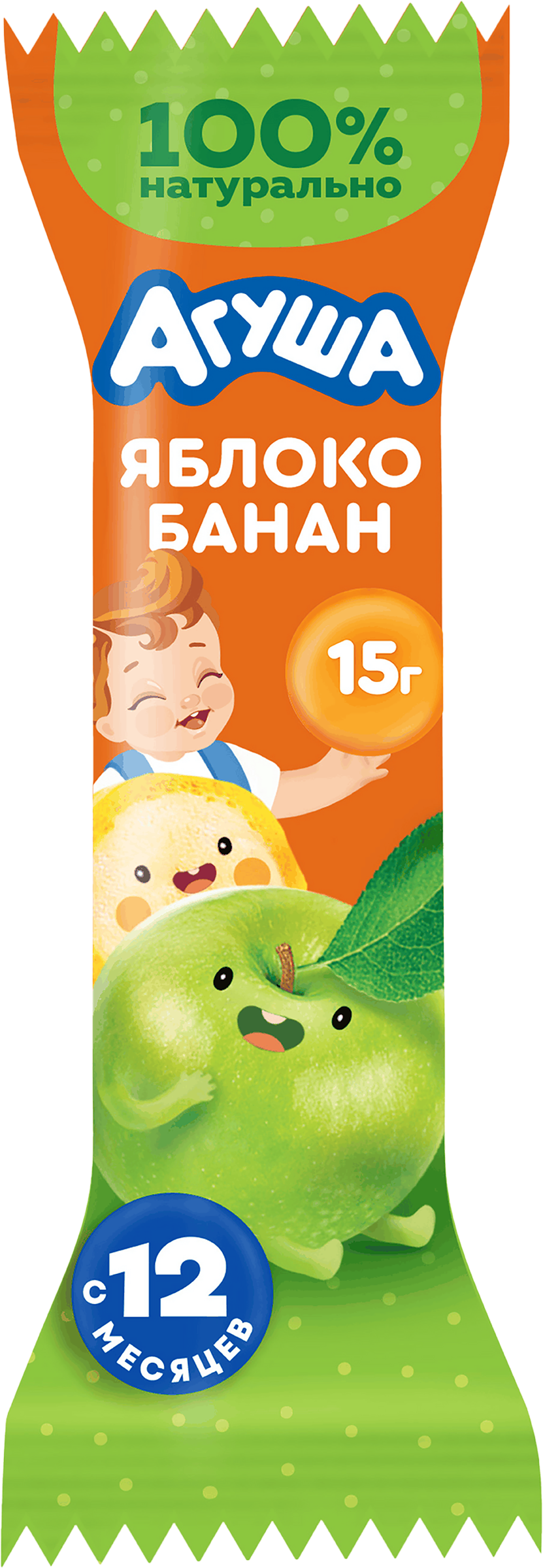 Изображение товара Батончик фруктовый детский АГУША Яблоко, банан, с 12 месяцев, 15г Изображение товара Батончик фруктовый детский АГУША Яблоко, банан, с 12 месяцев, 15г