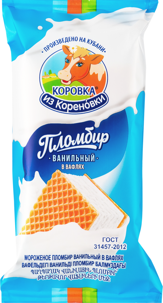 Изображение товара Мороженое КОРОВКА ИЗ КОРЕНОВКИ Пломбир ванильный, без змж, сэндвич, 70г