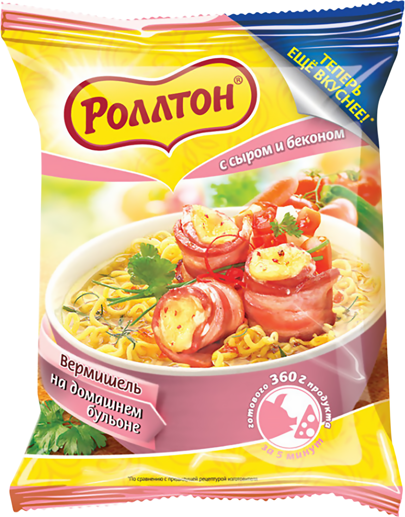 Изображение товара Вермишель РОЛЛТОН На домашнем бульоне с сыром и беконом, 60г Изображение товара Вермишель РОЛЛТОН На домашнем бульоне с сыром и беконом, 60г