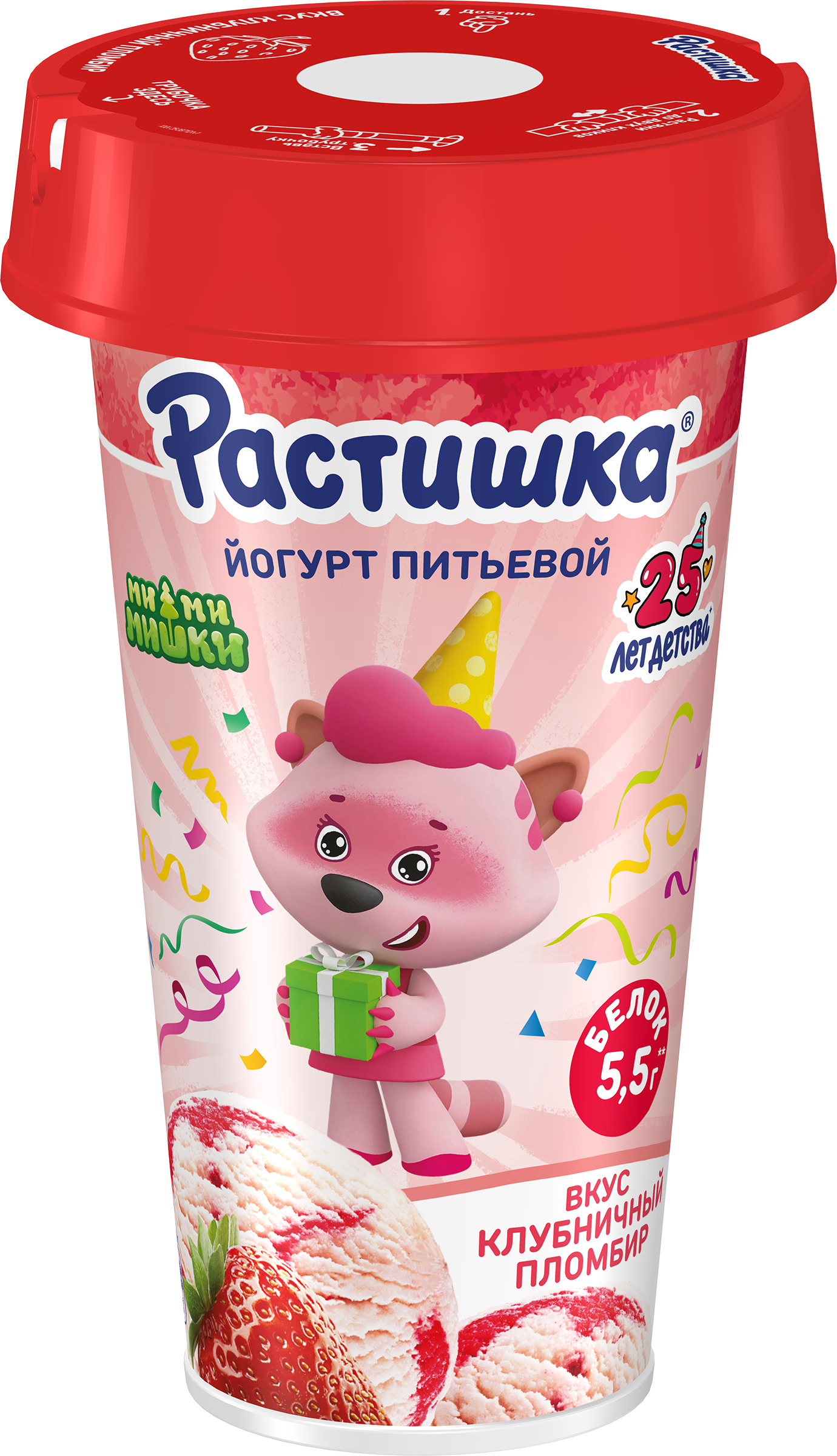 Изображение товара Питьевой йогурт РАСТИШКА Шейк Клубничный пломбир 2,8%