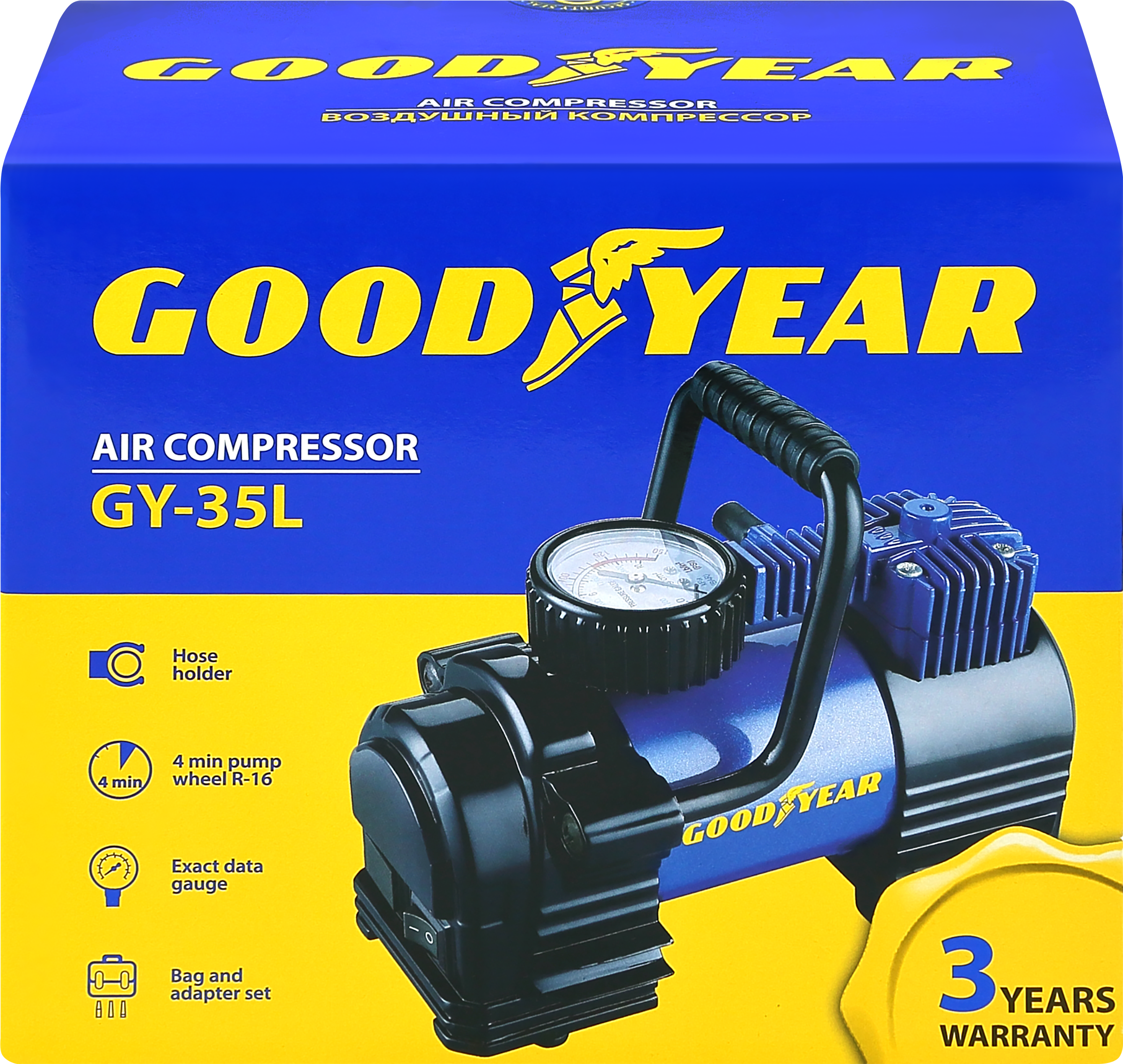 Изображение товара Портативный воздушный компрессор GOODYEAR GY000102 35л/мин для шин и надувных изделий
