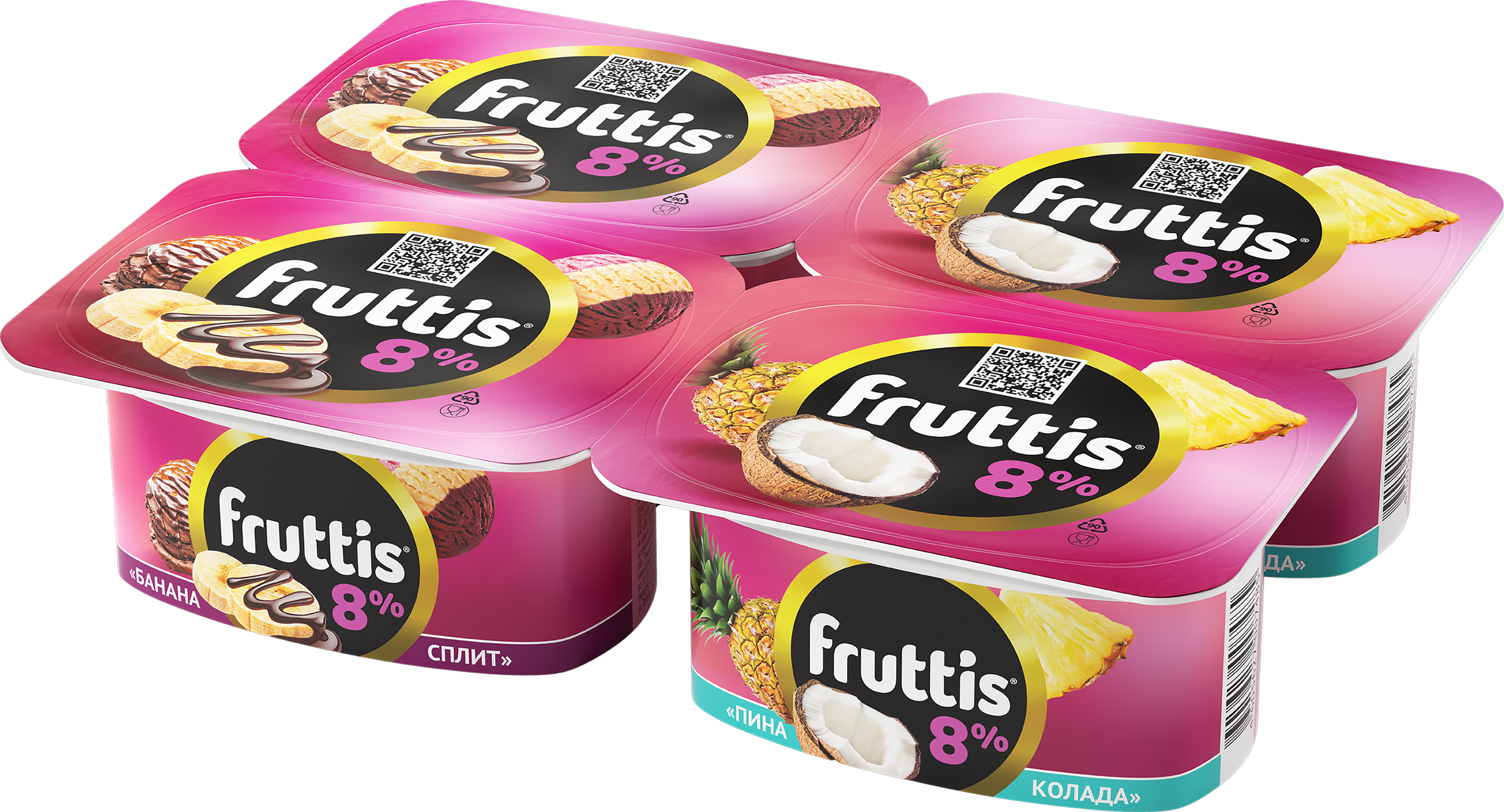 Изображение товара Йогуртный десерт FRUTTIS Банана-сплит/Пина колада 8%, натуральный, 115 г