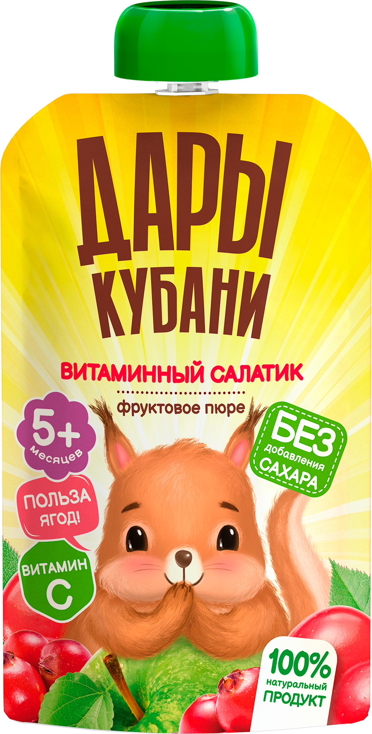 Изображение товара Детское фруктовое пюре ДАРЫ КУБАНИ Витаминный салатик, из яблок, шиповника и клюквы, с 5 месяцев