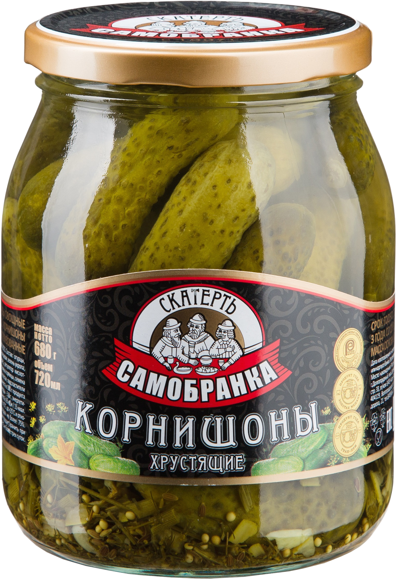 Изображение товара Корнишоны маринованные СКАТЕРТЬ-САМОБРАНКА Хрустящие 720мл - вкусная закуска и ингредиент для салат Изображение товара Корнишоны маринованные СКАТЕРТЬ-САМОБРАНКА Хрустящие 720мл - вкусная закуска и ингредиент для салат