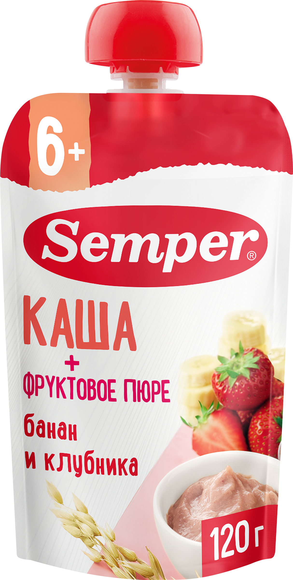 Изображение товара Пюре фруктовое SEMPER Банан и клубника с кашей 120г