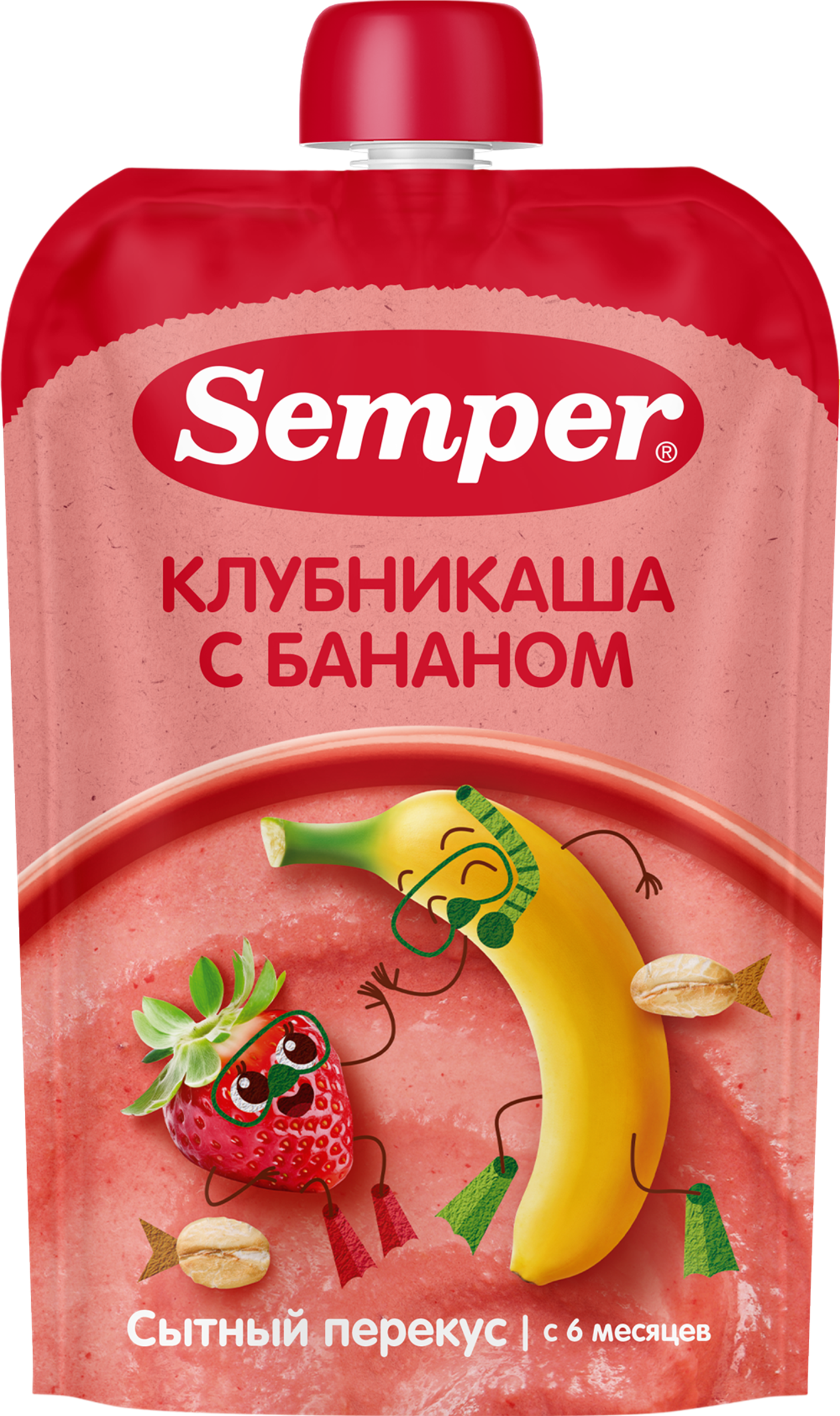 Изображение товара Детское фруктово-злаковое пюре SEMPER с бананом и клубникой, 120г