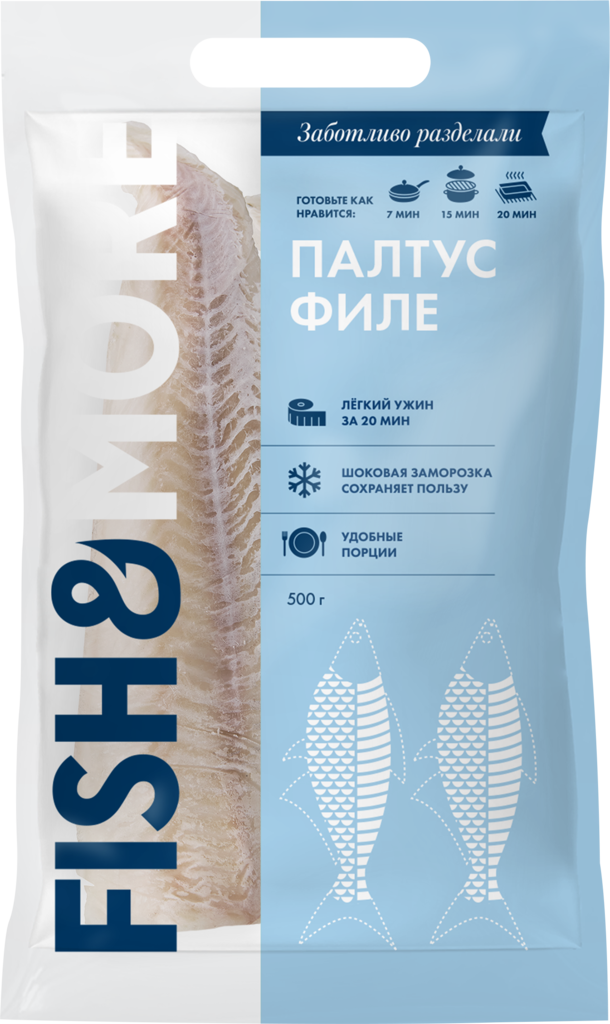 Изображение товара Палтус замороженный FISH & MORE филе без кожи 500г для запекания и жарки Изображение товара Палтус замороженный FISH & MORE филе без кожи 500г для запекания и жарки