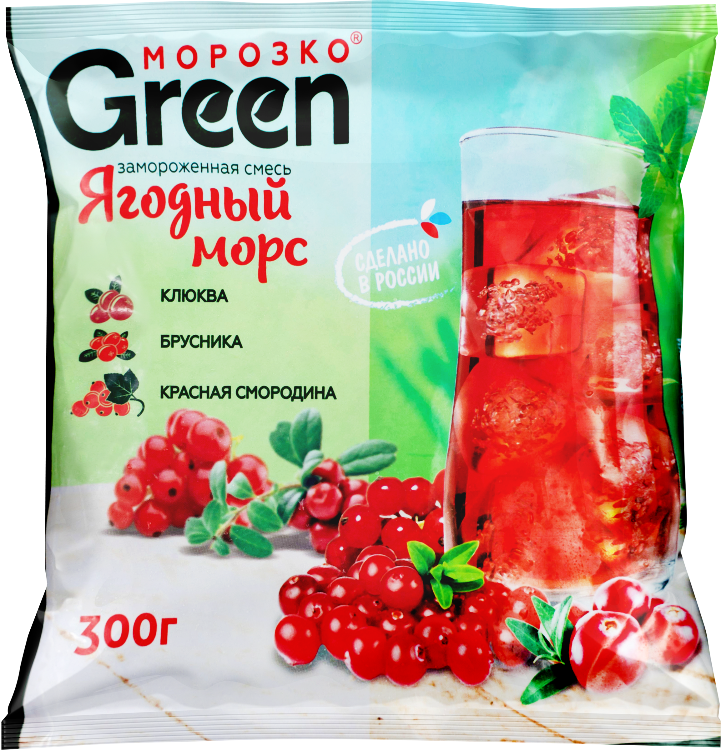 Изображение товара Морс ягодный МОРОЗКО GREEN с клюквой, брусникой и смородиной, 300г