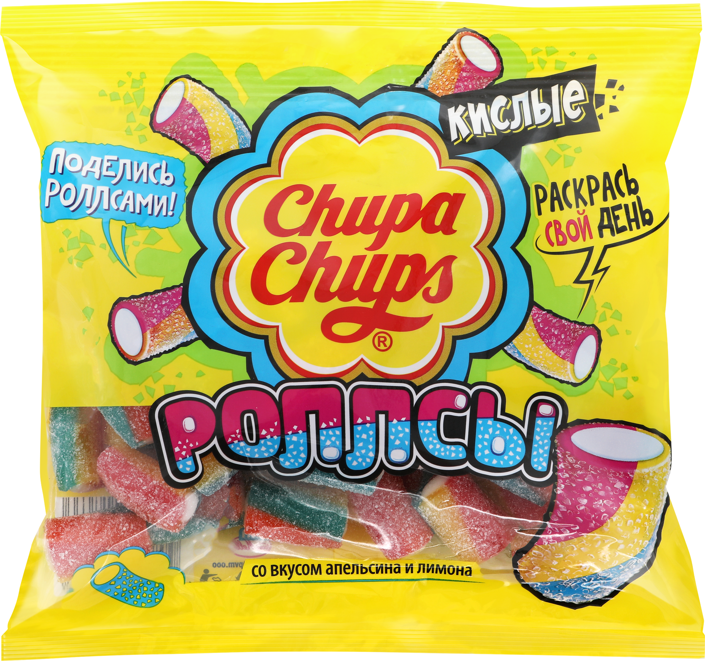 Изображение товара Мармелад жевательный CHUPA CHUPS Роллсы, 150г, яркие трубочки с апельсином и лимоном Изображение товара Мармелад жевательный CHUPA CHUPS Роллсы, 150г, яркие трубочки с апельсином и лимоном
