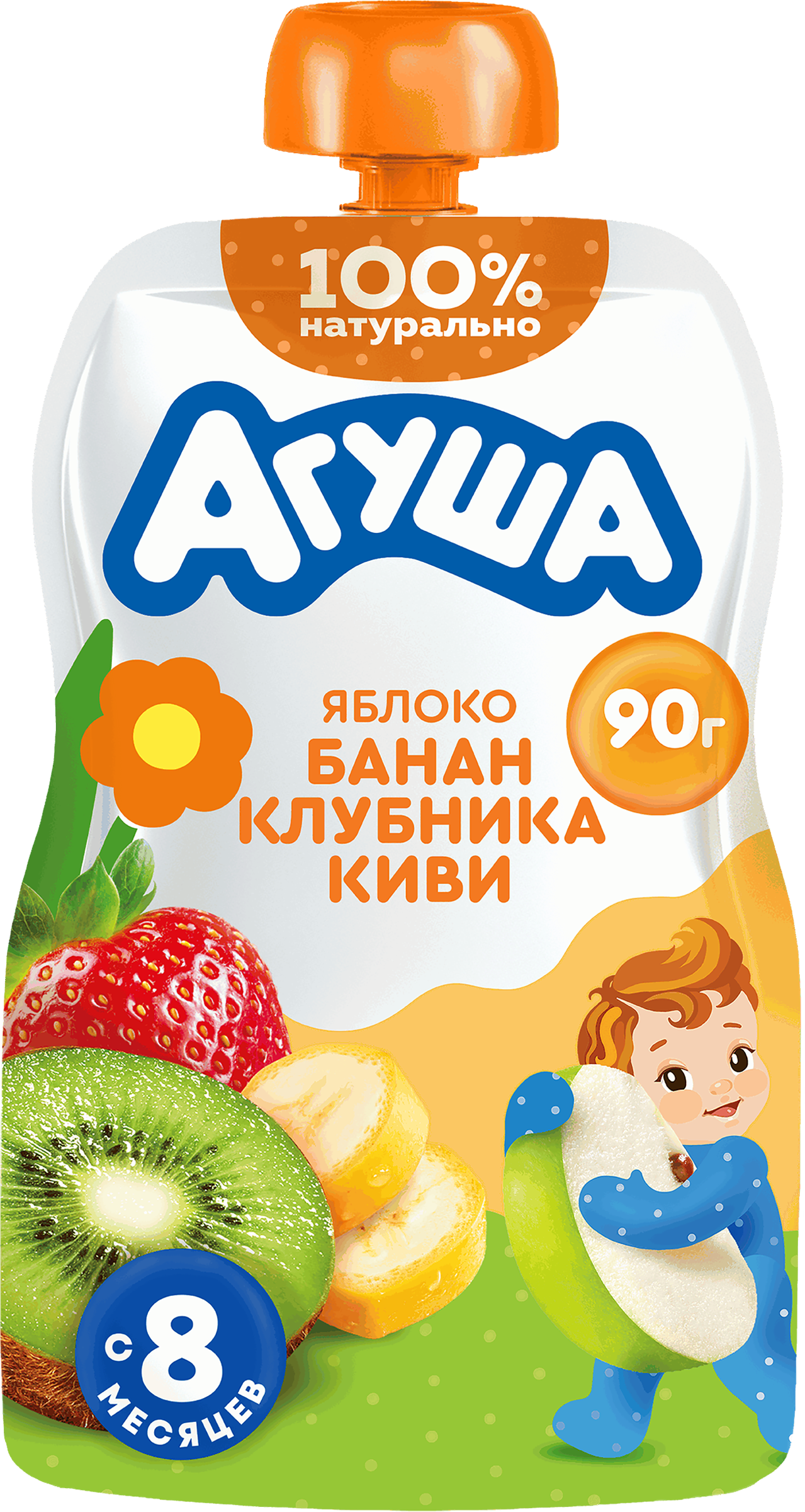 Изображение товара Детское фруктово-ягодное пюре АГУША Яблоко, банан, клубника, киви, 90г Изображение товара Детское фруктово-ягодное пюре АГУША Яблоко, банан, клубника, киви, 90г