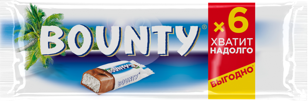 Изображение товара Батончик шоколадный BOUNTY с мякотью кокоса, 6шт, 165г