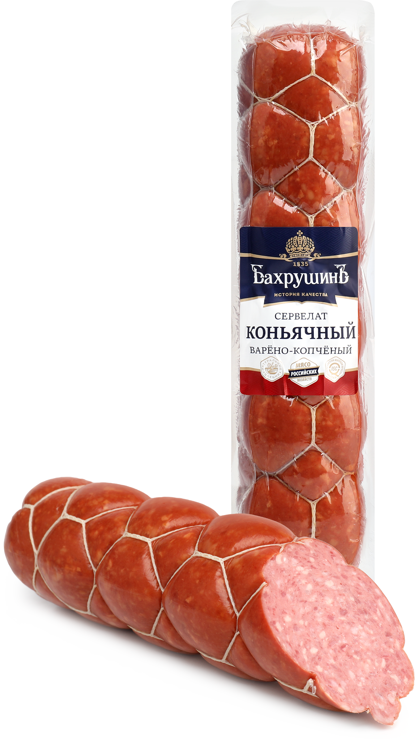 Изображение товара Колбаса копчено-вареная БАХРУШИНЪ Сервелат Коньячный высший сорт