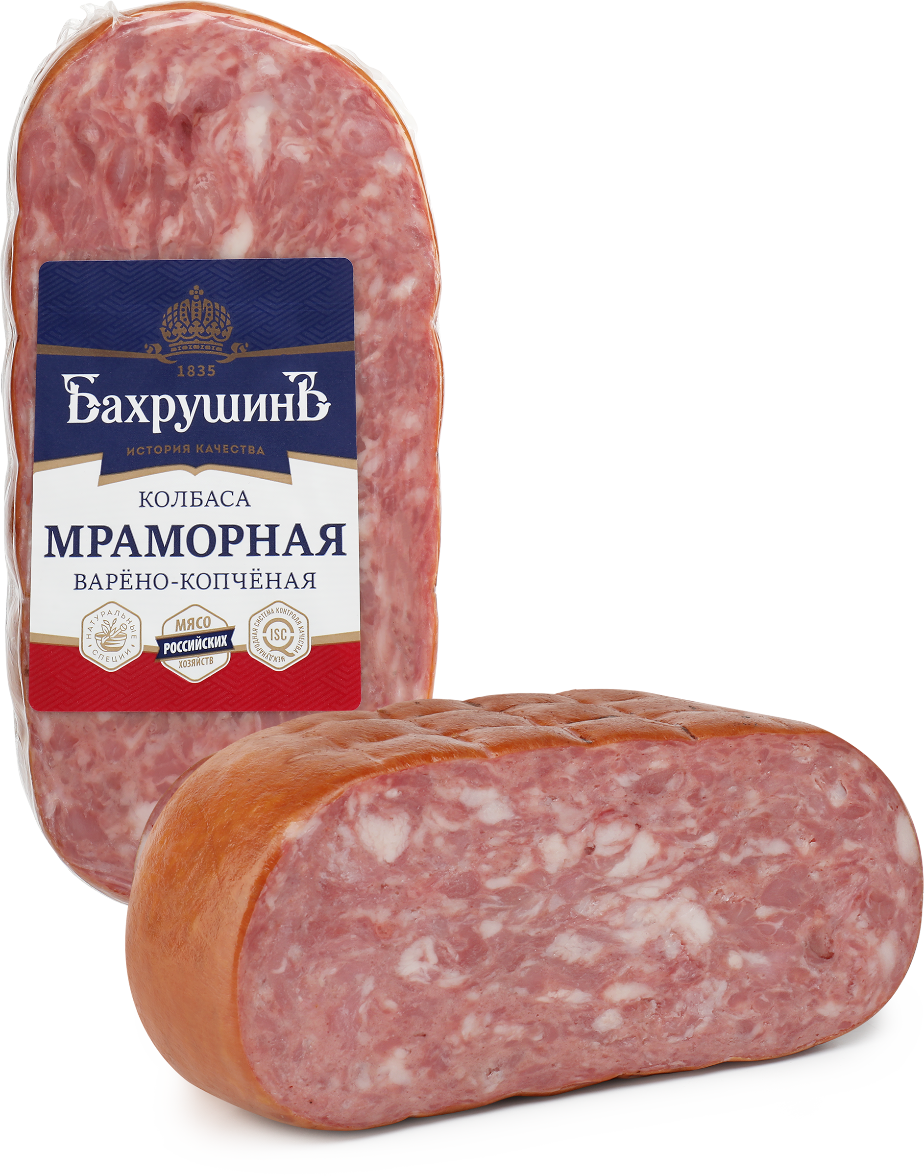 Изображение товара Колбаса БАХРУШИНЪ Мраморная, весовая - варено-копченая, свинина Изображение товара Колбаса БАХРУШИНЪ Мраморная, весовая - варено-копченая, свинина